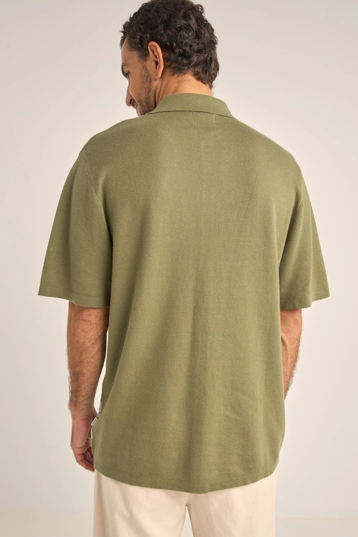 Sage Loma Knitted Short Sleeve Shirt – Jacquard Detail 100% Cotton