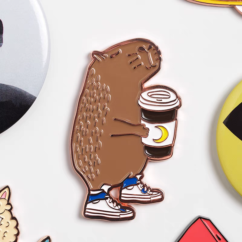 Capybara drinking coffee cute enamel pin Comfysocks
