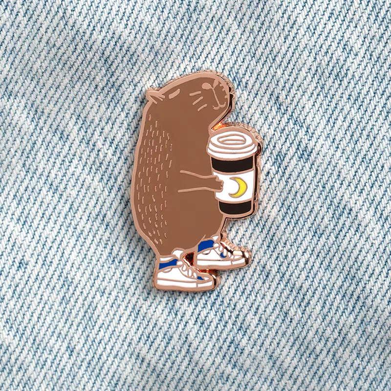 Capybara drinking coffee cute enamel pin Comfysocks