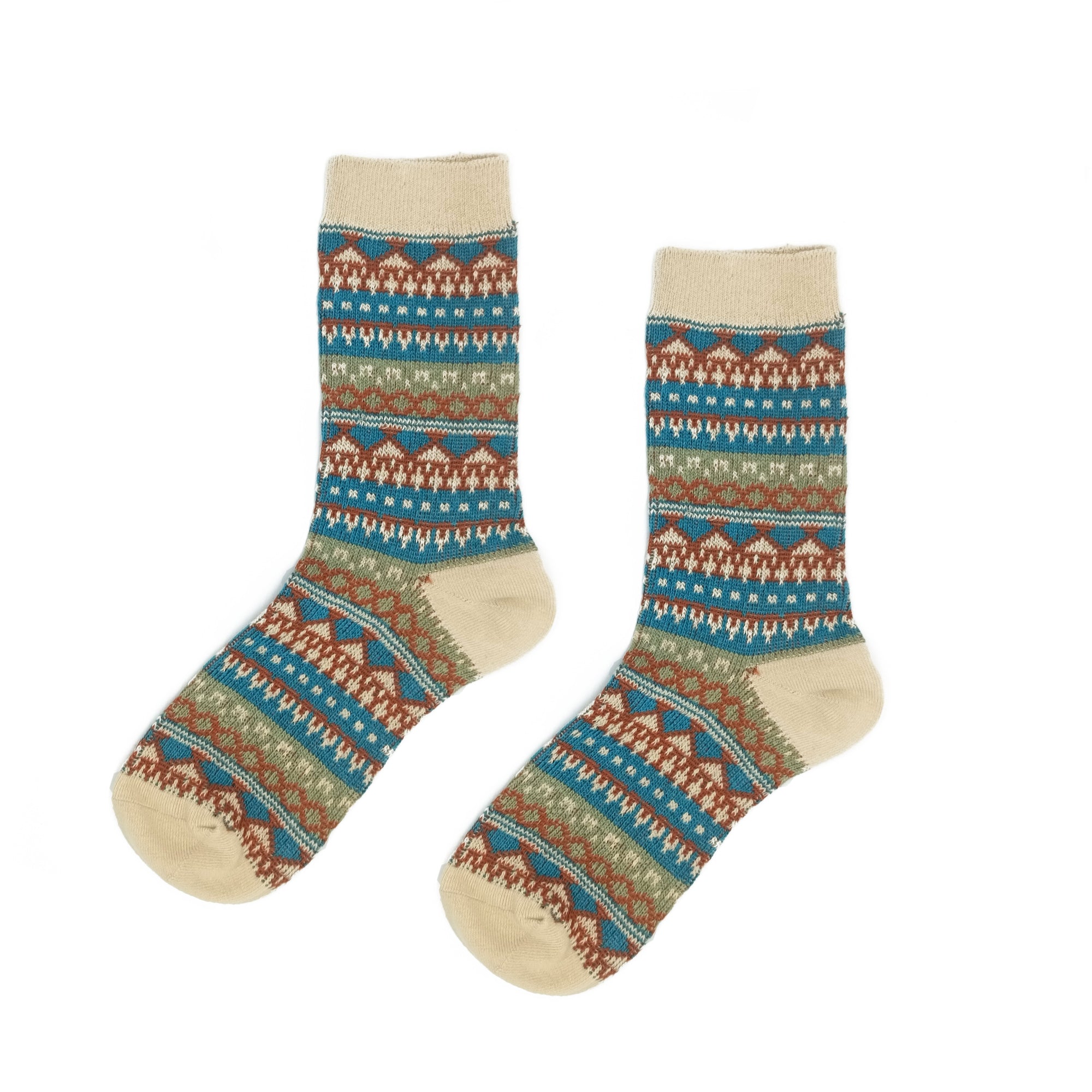 tribal pattern socks beige earth tone