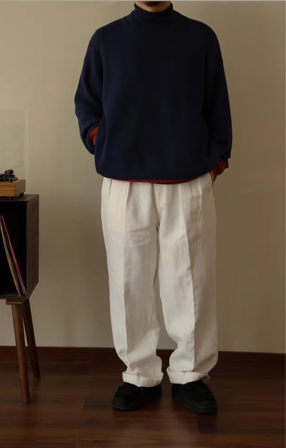 High-Waisted White Linen Cotton Double Pleated Pants Comfysocks