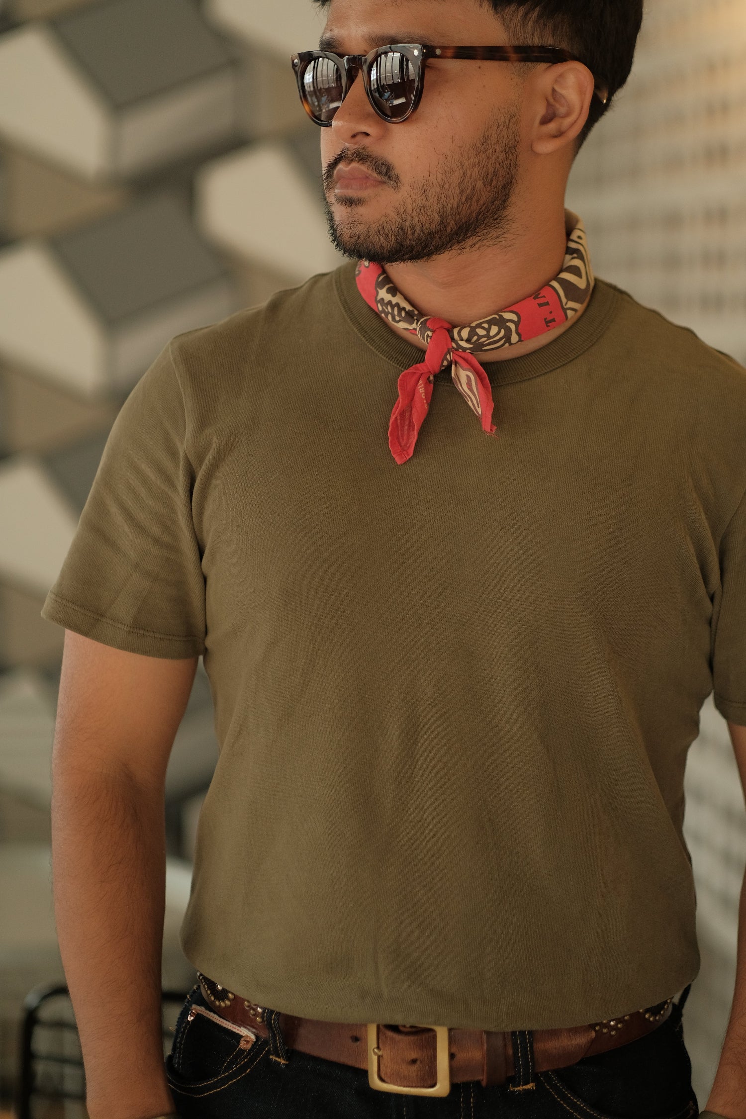 American Cotton Crewneck Tee – Olive Green / Forest Green