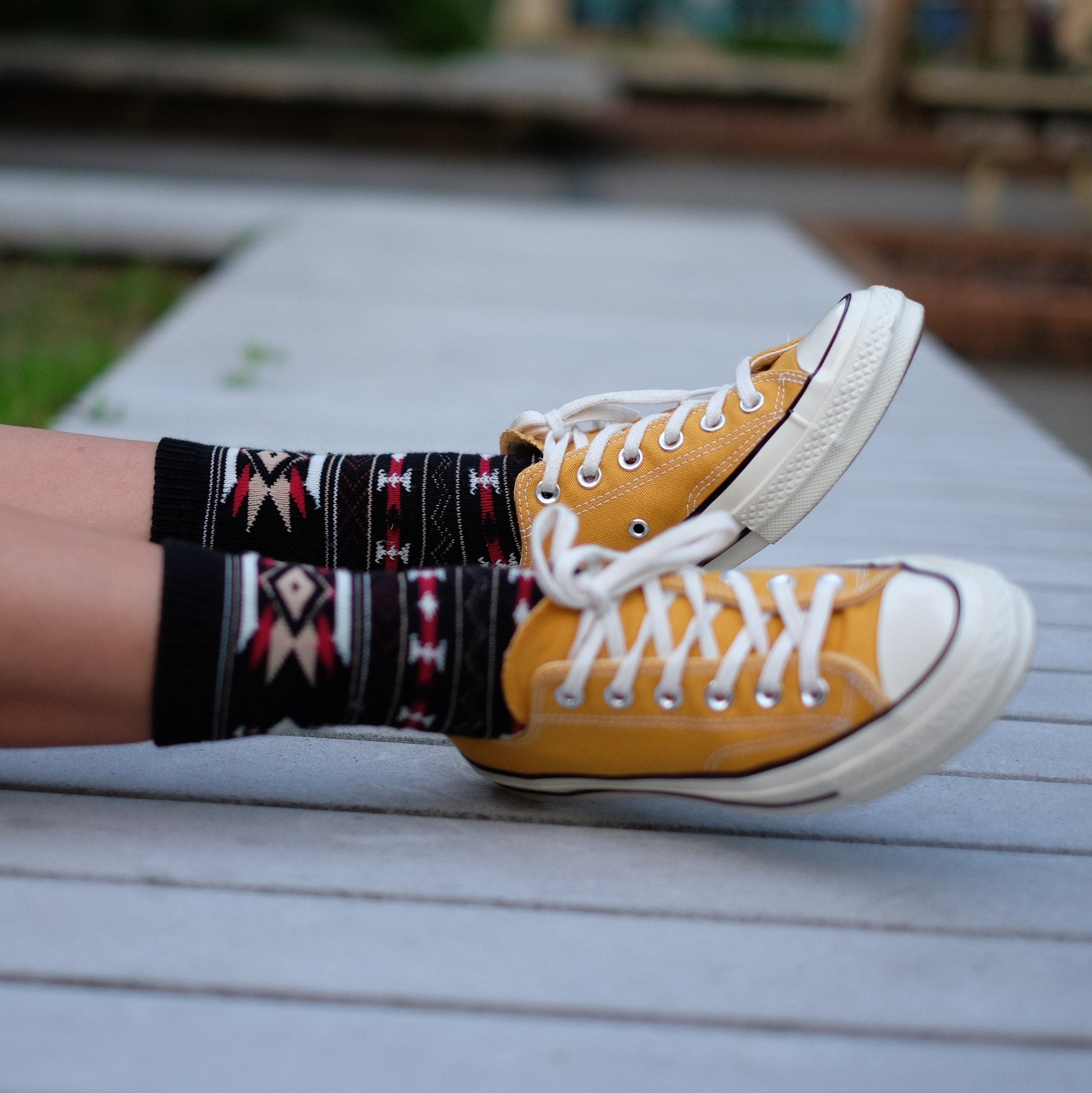 Indiana mystery black socks with yellow converse