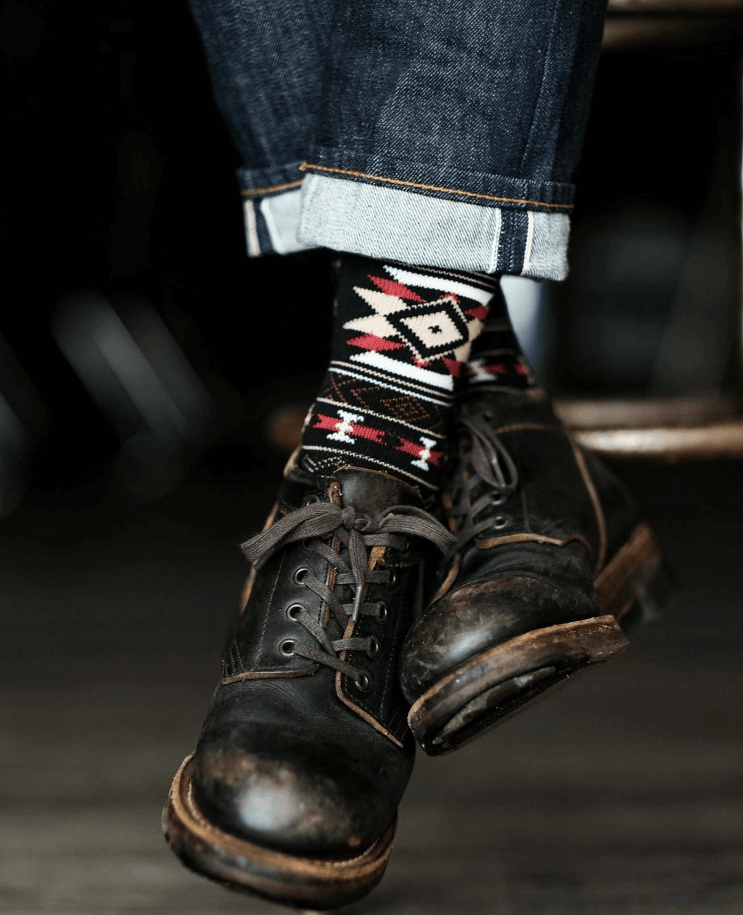 indiana tribal pattern black crew socks Comfysocks