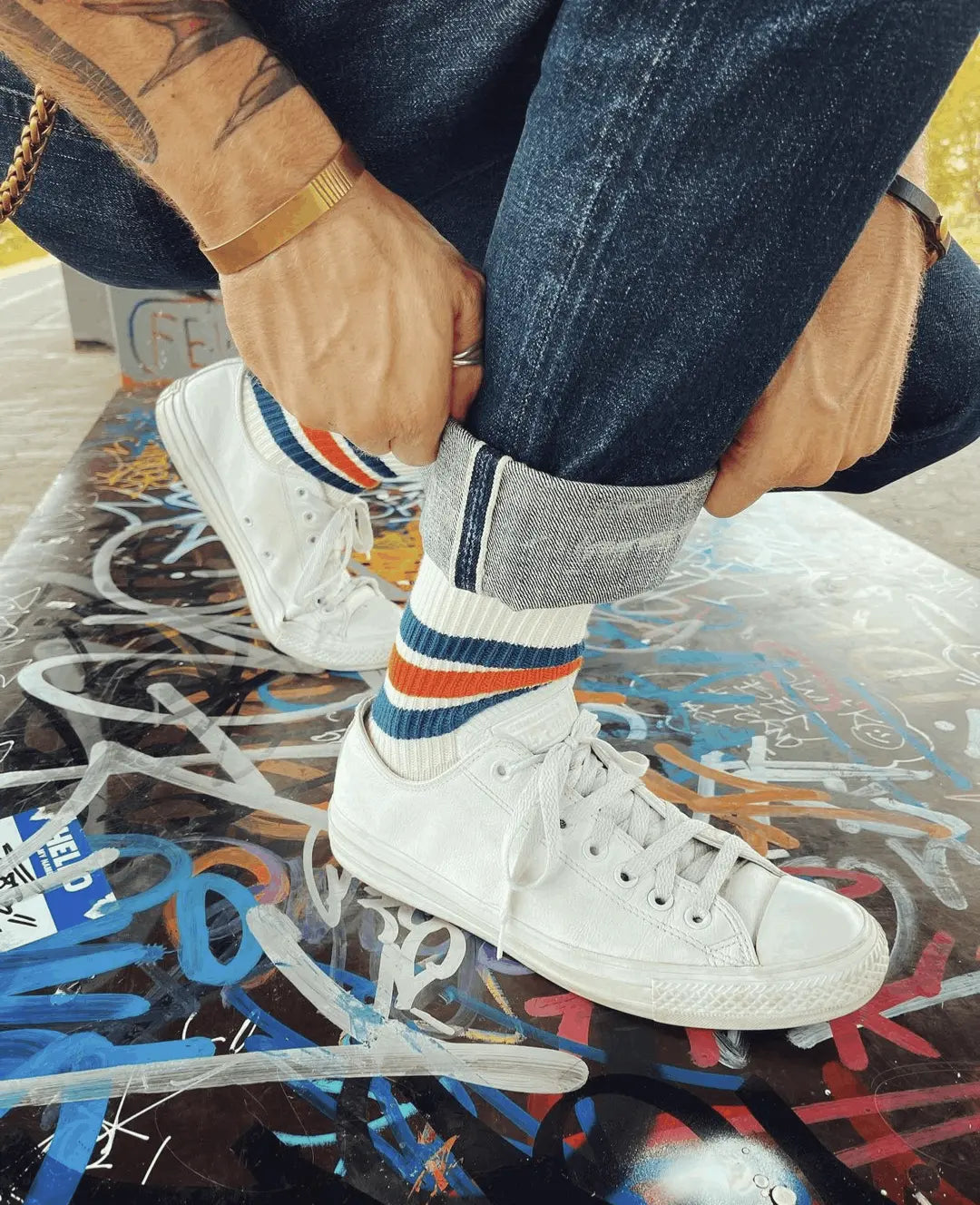 Sporty Striped Knitted Socks - Red and Blue