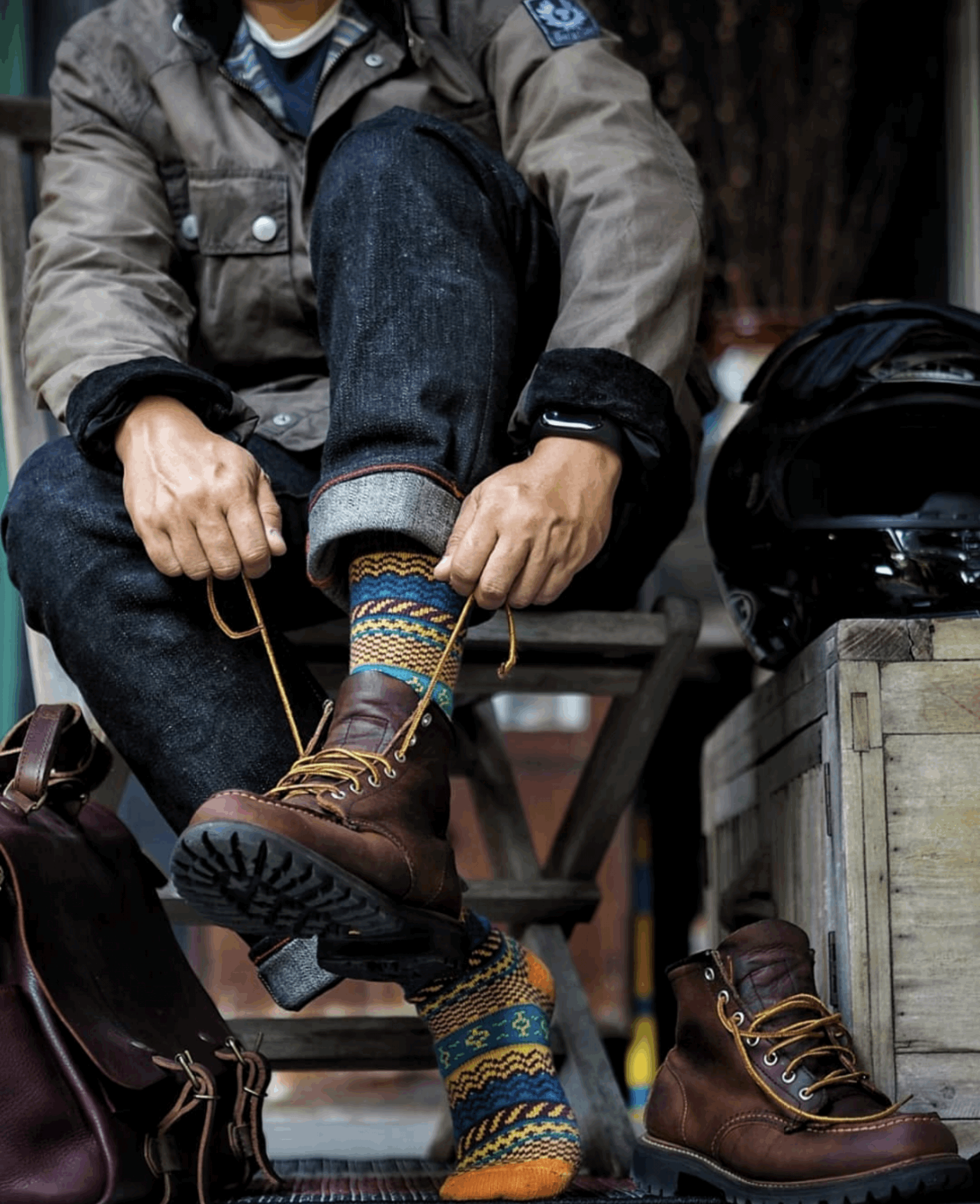 redwings boots with murasaki tribal sock