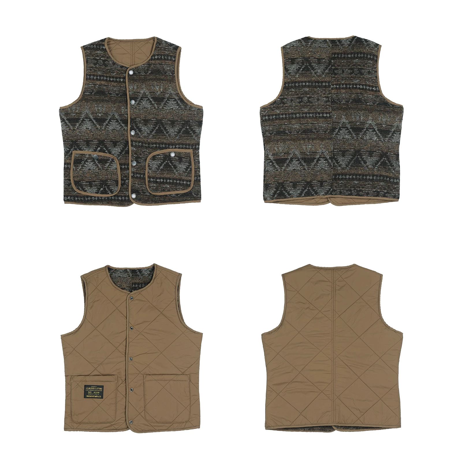 Vintage Reversible Quilted Vest – Tribal Knit Outerwear