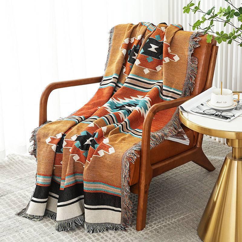 rust color with tribal pattern blanket