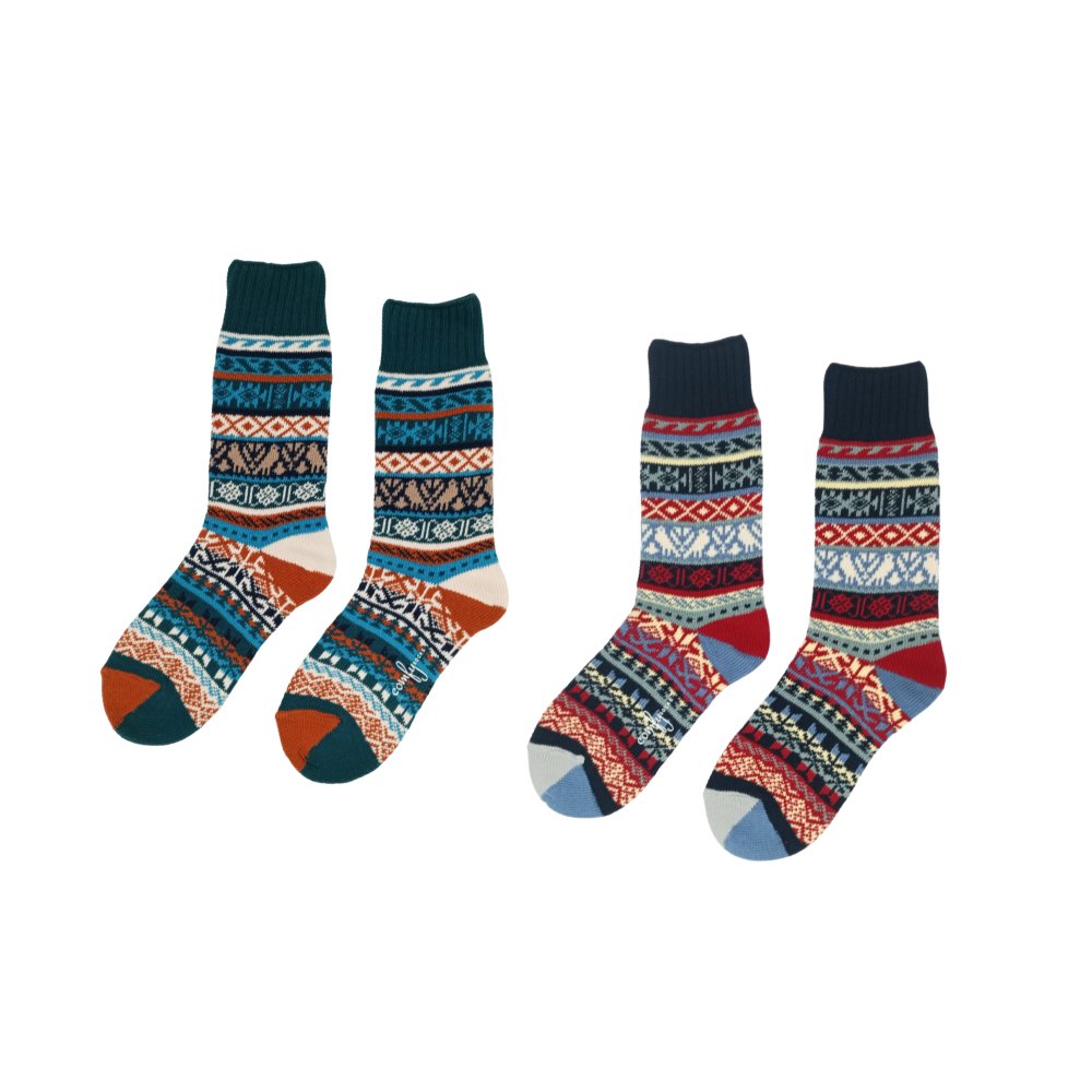 Blue and orange tribal pattern thick cotton crew socks – ComfySocks