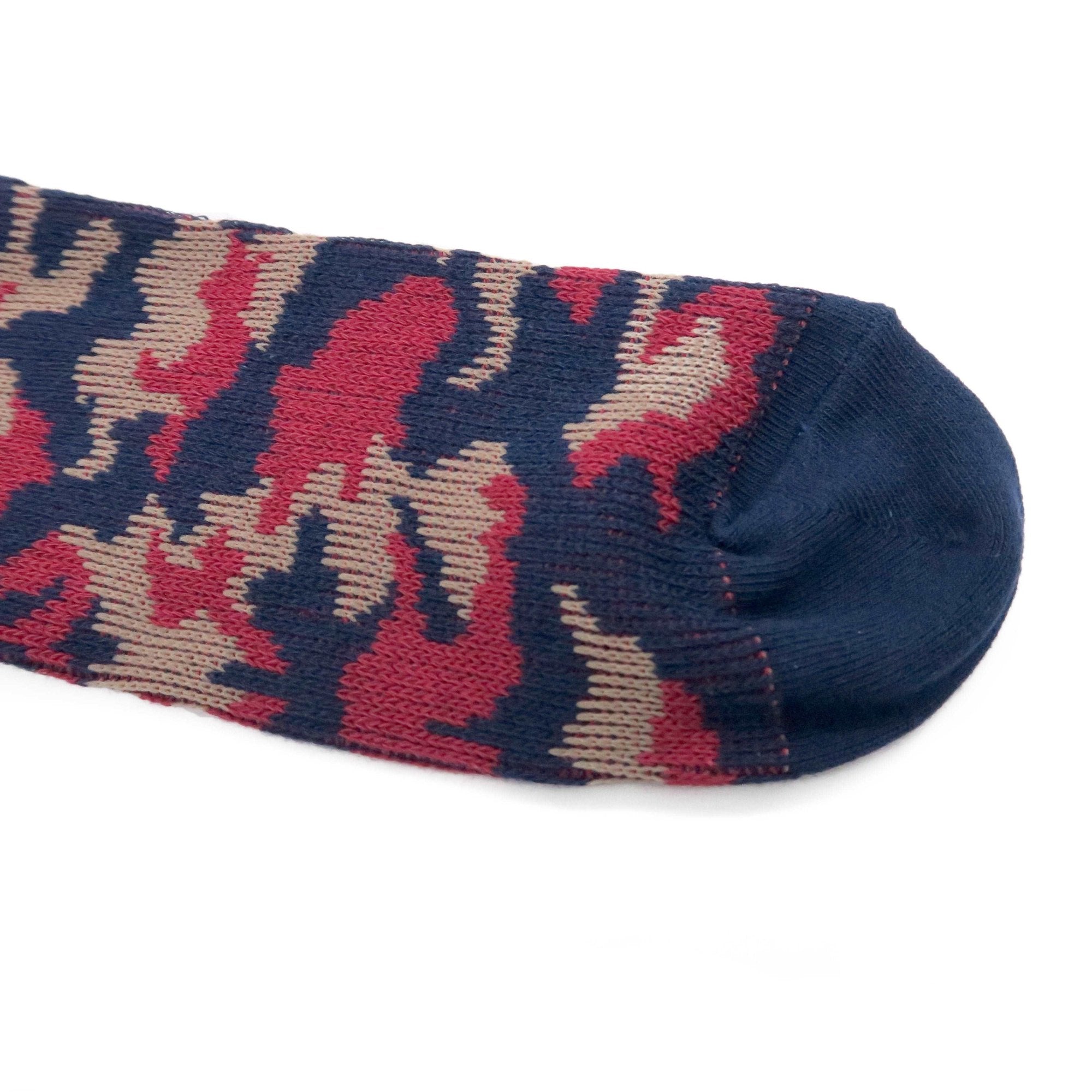camouflaged blue and red ankle low socks