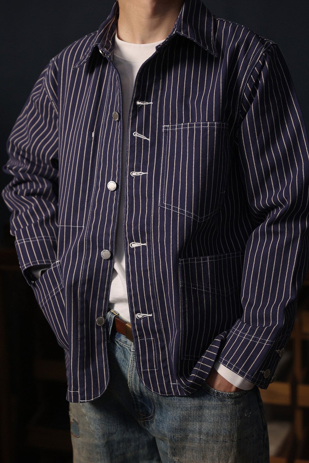 Lightweight Railroad Stripe Workwear Jacket