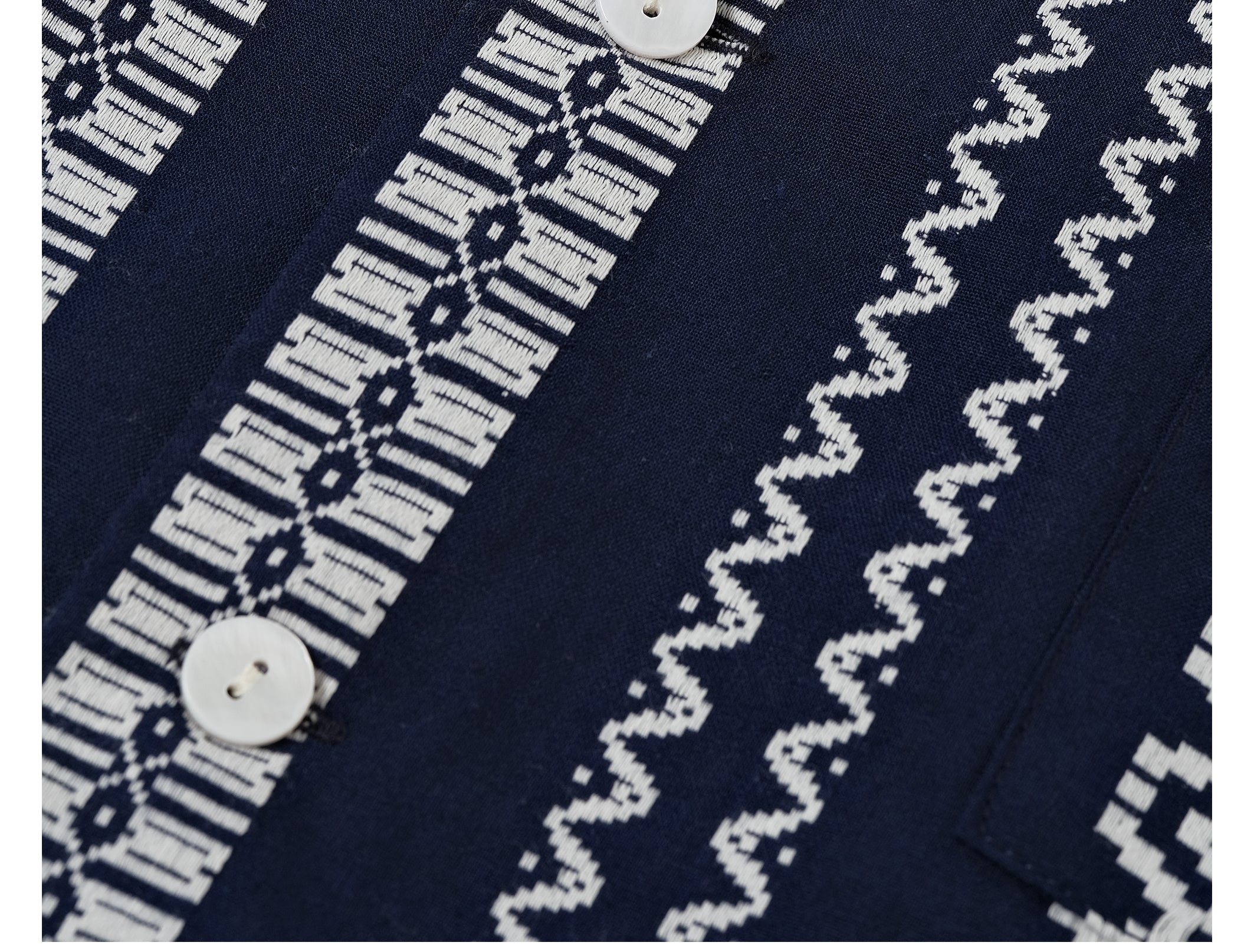 Camicia con colletto cubano in jacquard blu navy – Top estivo da uomo in cotone e lino