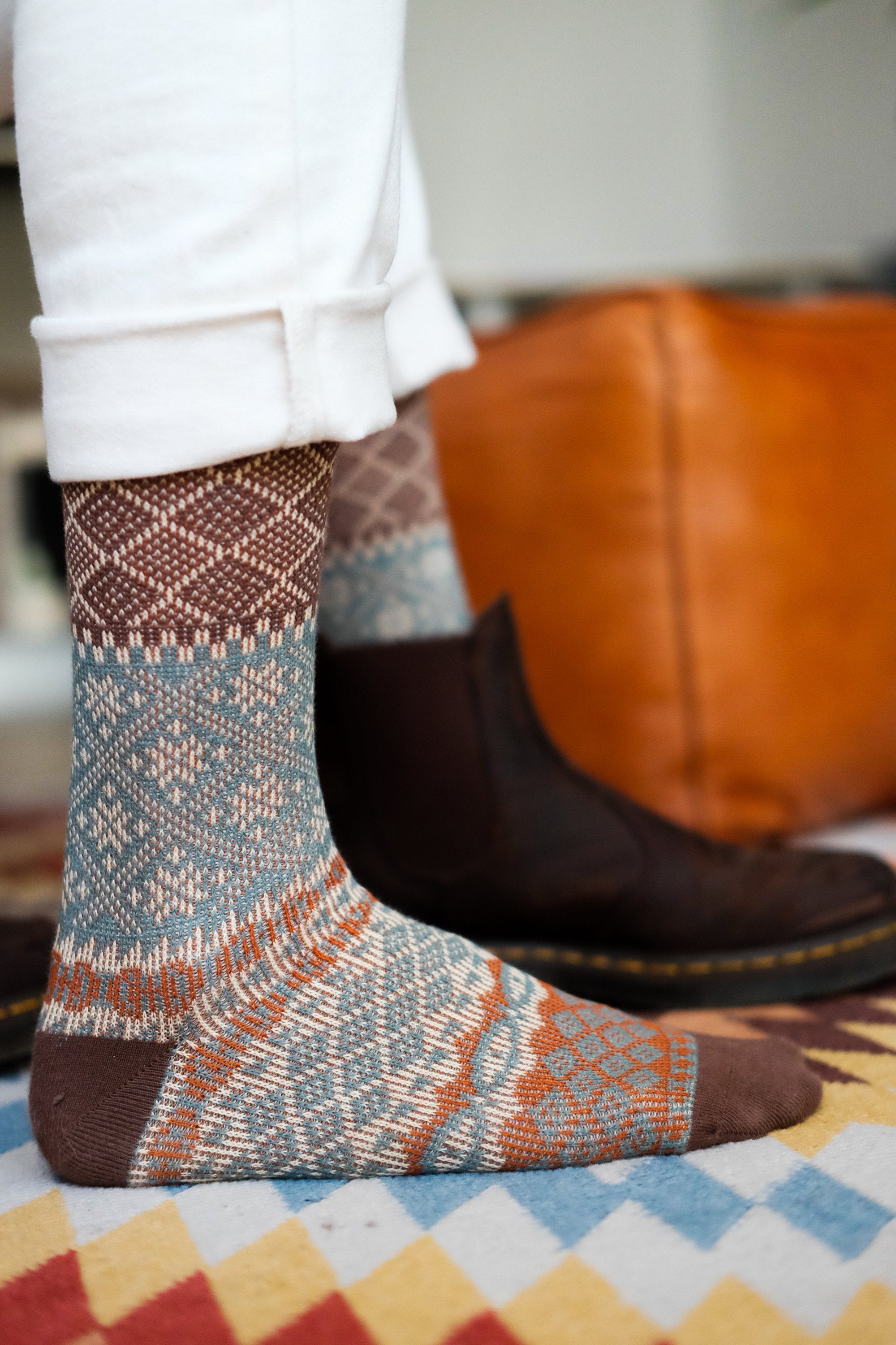 fatima brown socks tribal pattern Comfysocks