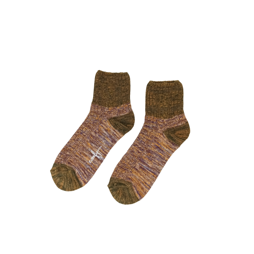 Brown and tan two-tone knitted ankle low socks – ComfySocks