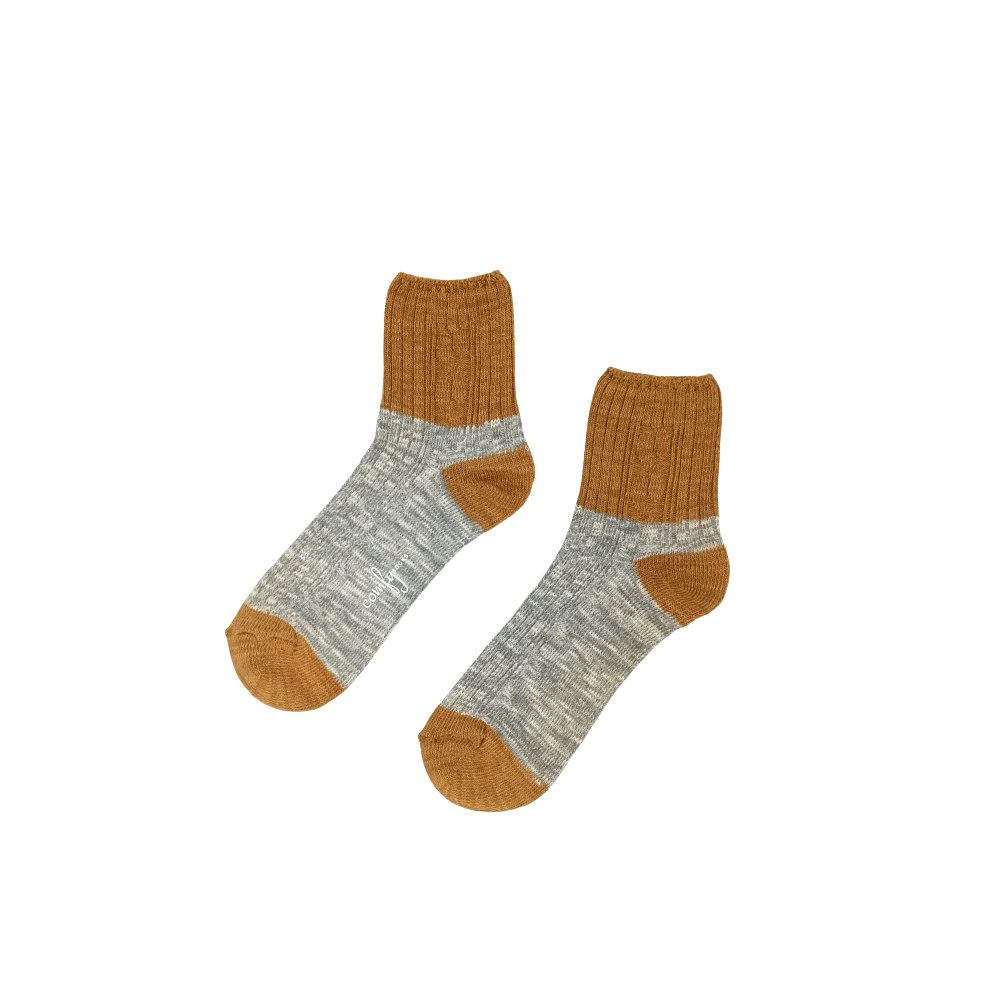 Mustard and grey two-tone knitted ankle low socks – ComfySocks