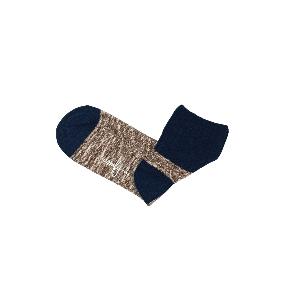 Navy blue and tan colourblock cotton ankle socks for men and women – ComfySocks