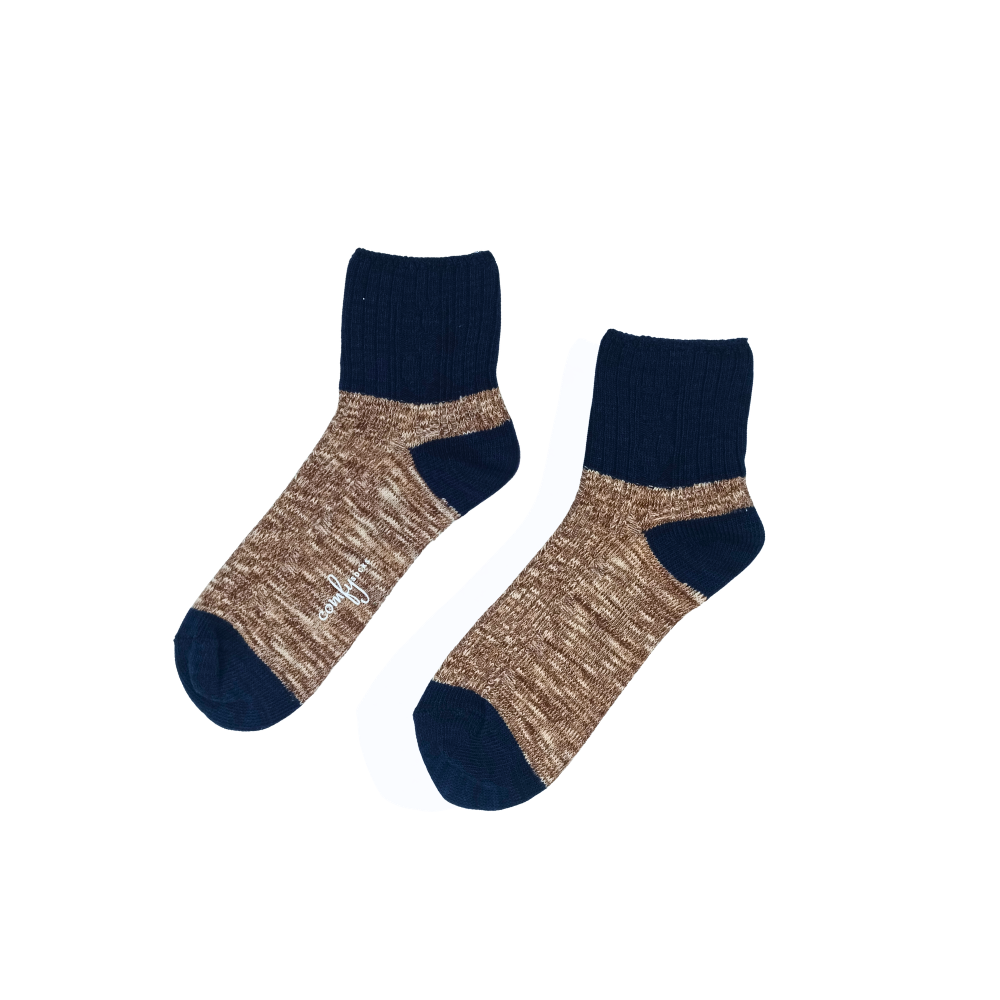 Navy and tan two-tone knitted ankle low socks – ComfySocks