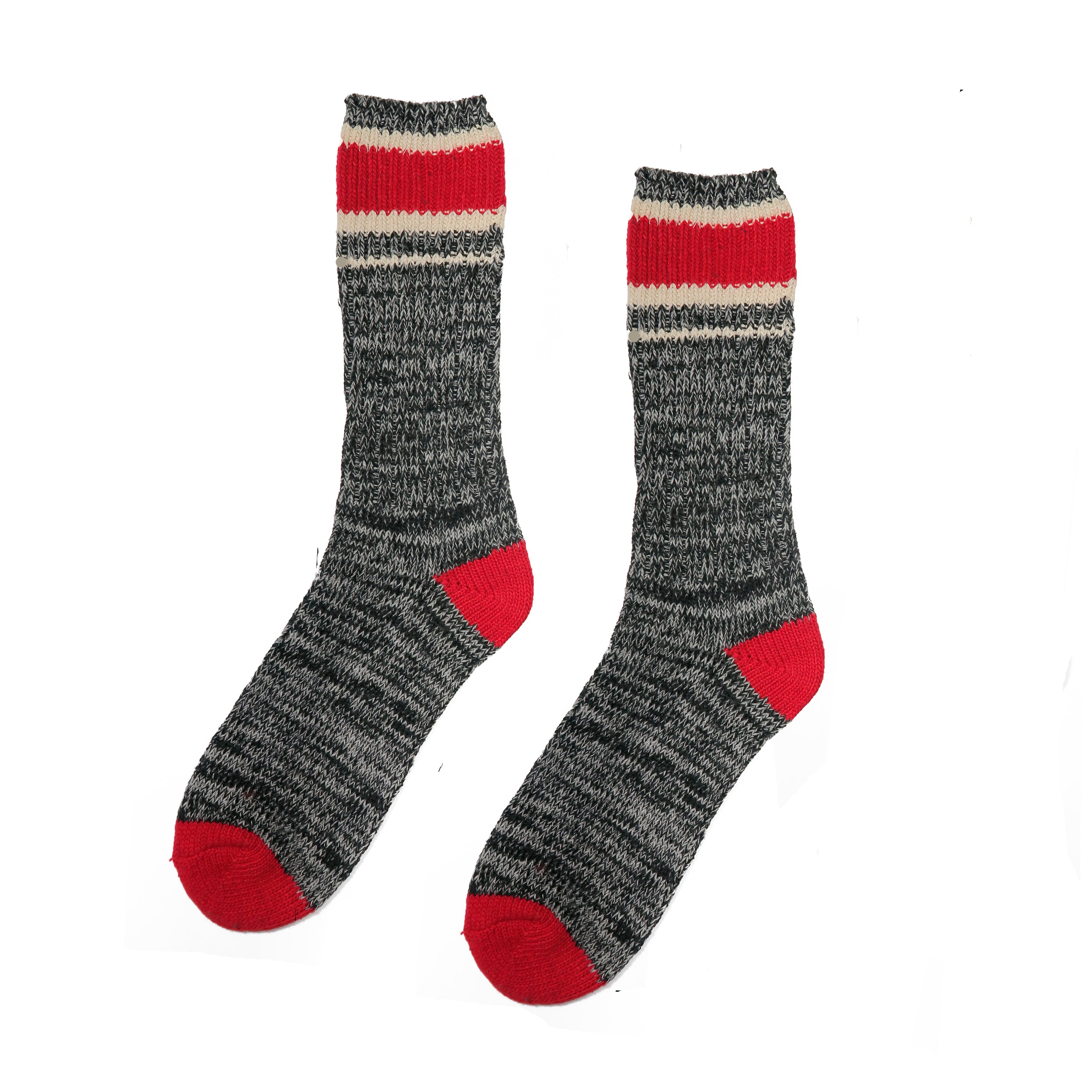 Flo Knitted Socks - Light Grey and Red Comfysocks