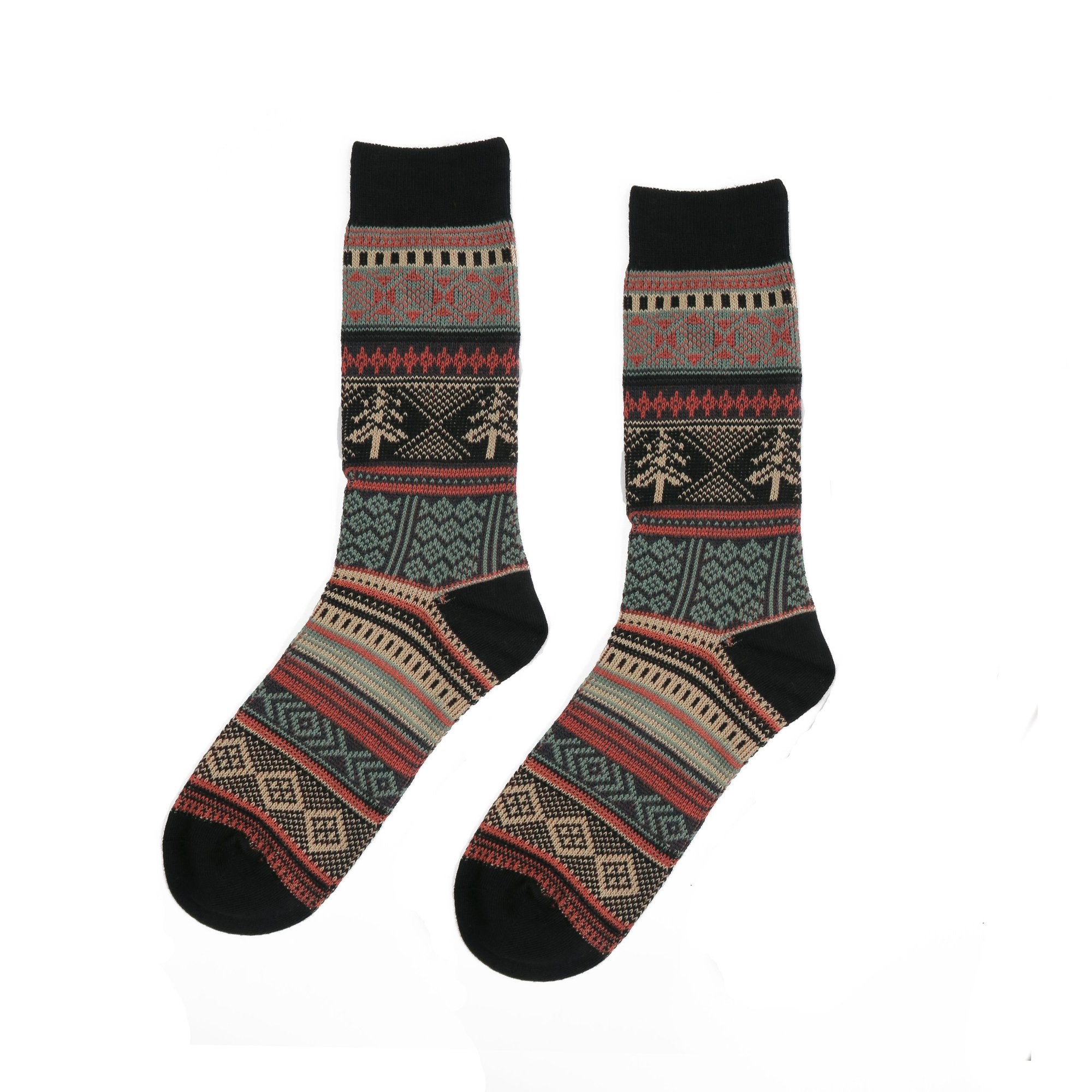 Fumi black socks - tribal pattern black socks front - comfysocks