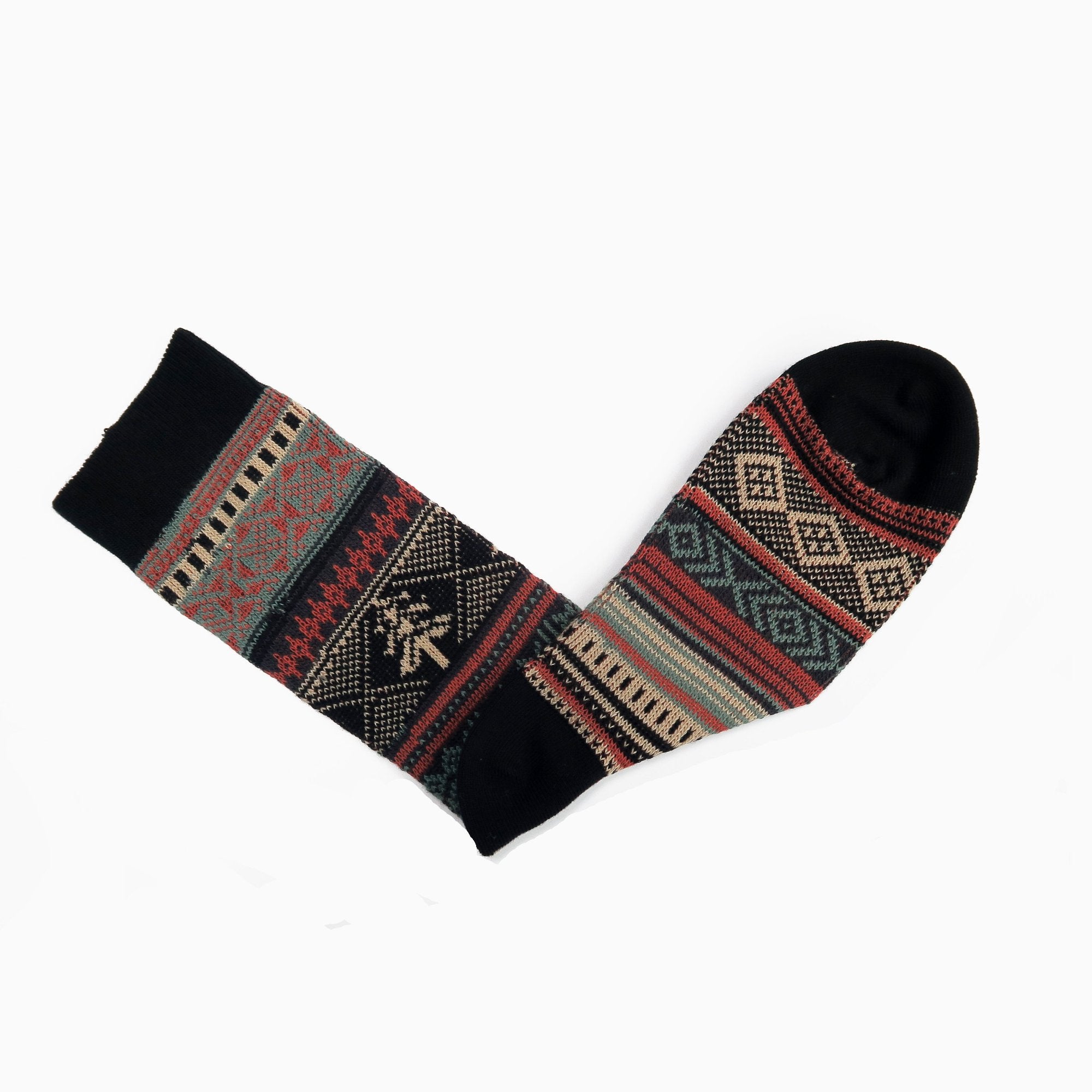 Fumi black socks - tribal pattern black socks front - comfysocks