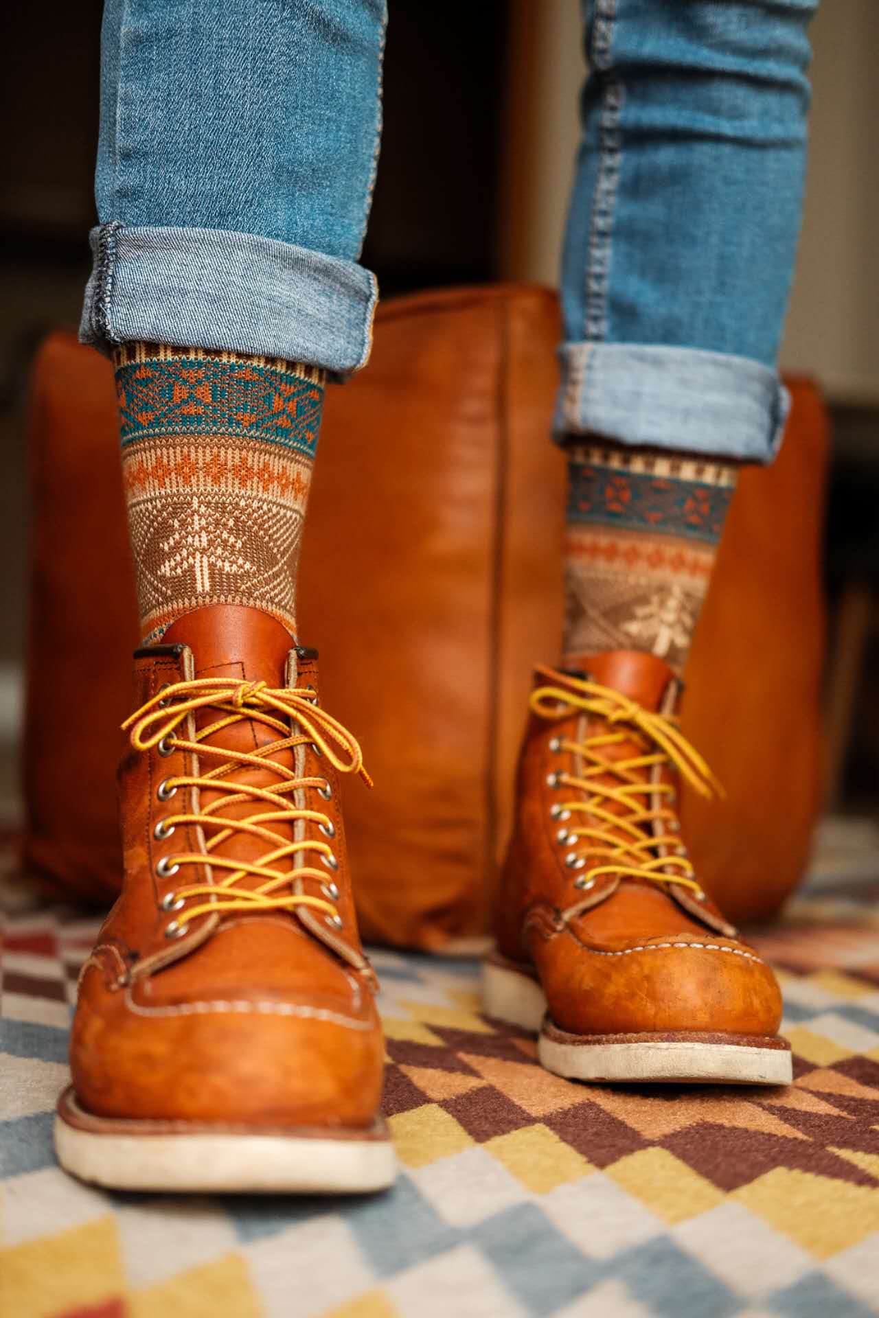 fumi sock brown with red wing boots casual everyday socks
