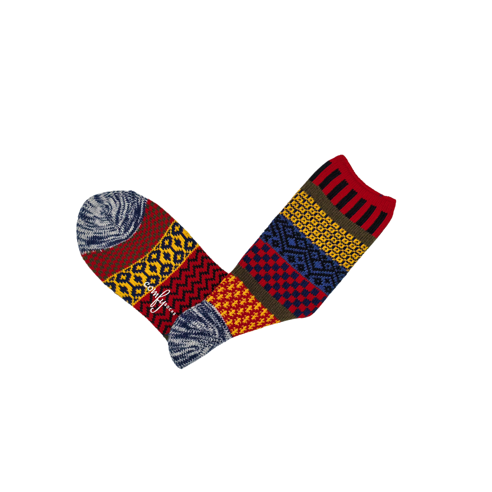 Izumi red orange tribal cotton crew socks with leather boots – ComfySocks