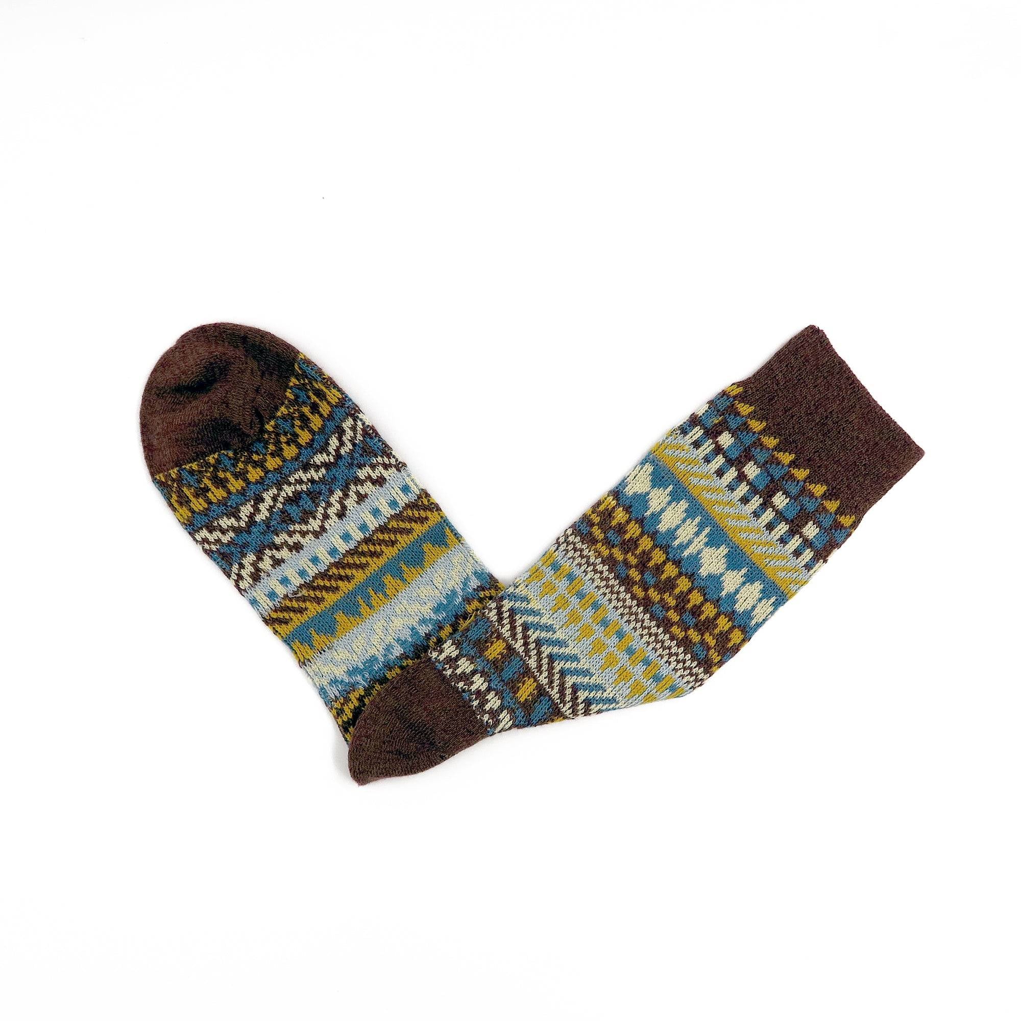 kizune socks - brown tribal pattern socks - comfysocks