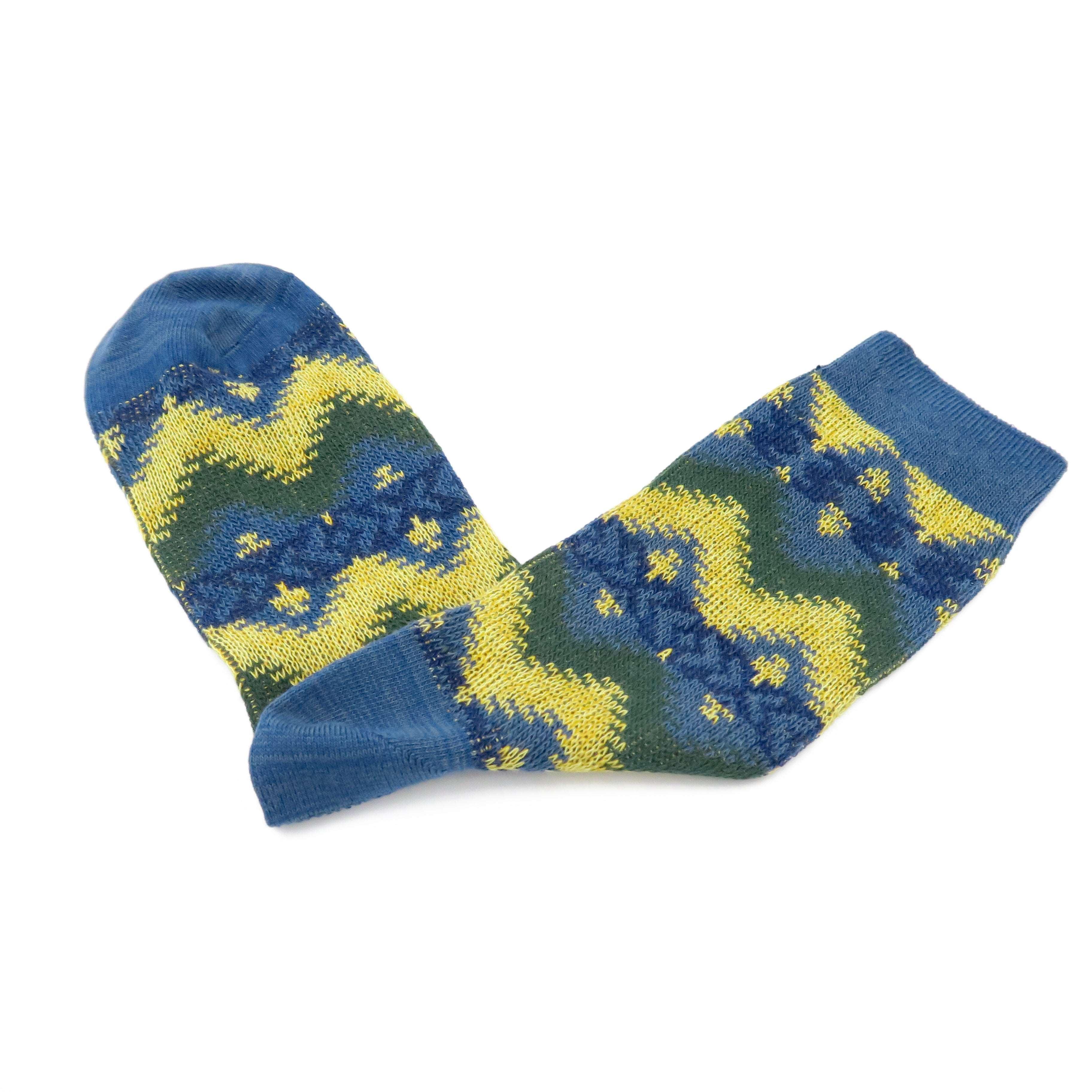 maze pattern yellow and navy socks