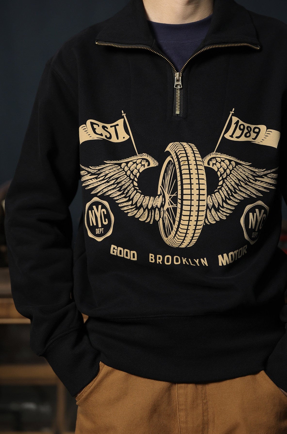 heavyweight cotton nlack motorcycle sweatshirt front design