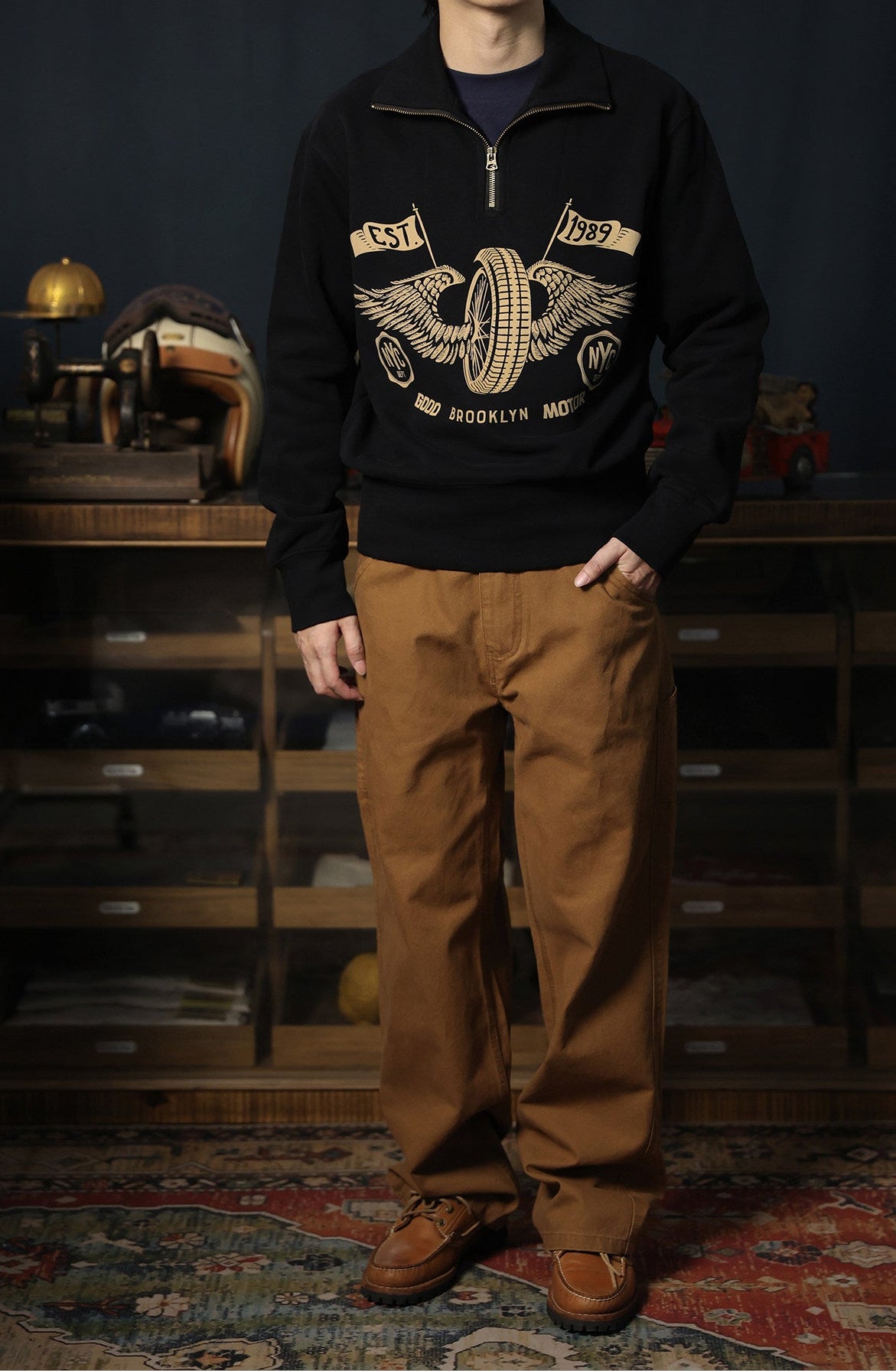 retro motorcycle graphic sweatshirt full outfit