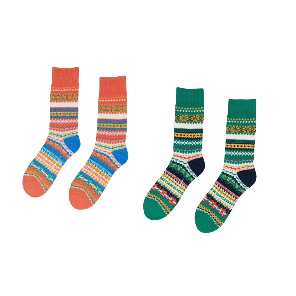 Green Nordic pattern thick cotton crew socks combo – ComfySocks