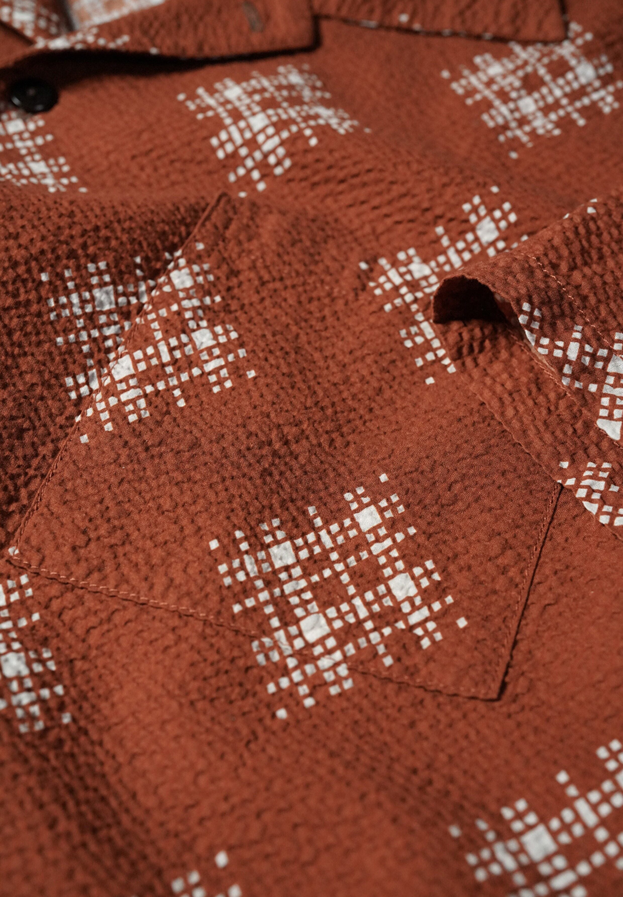 Retro Seersucker Cuban Collar Shirt – Summer Rust Edition