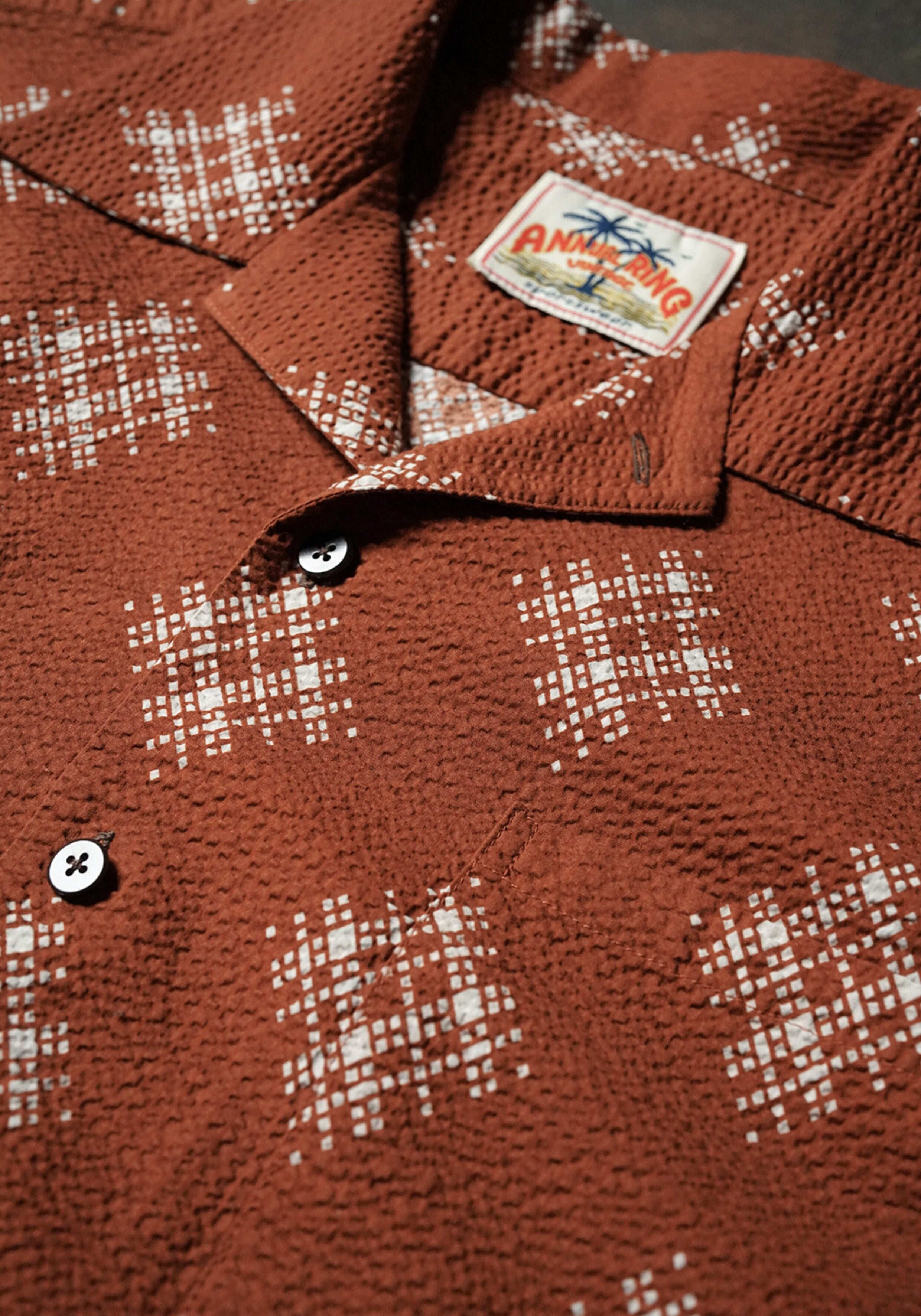 Retro Seersucker Cuban Collar Shirt – Summer Rust Edition