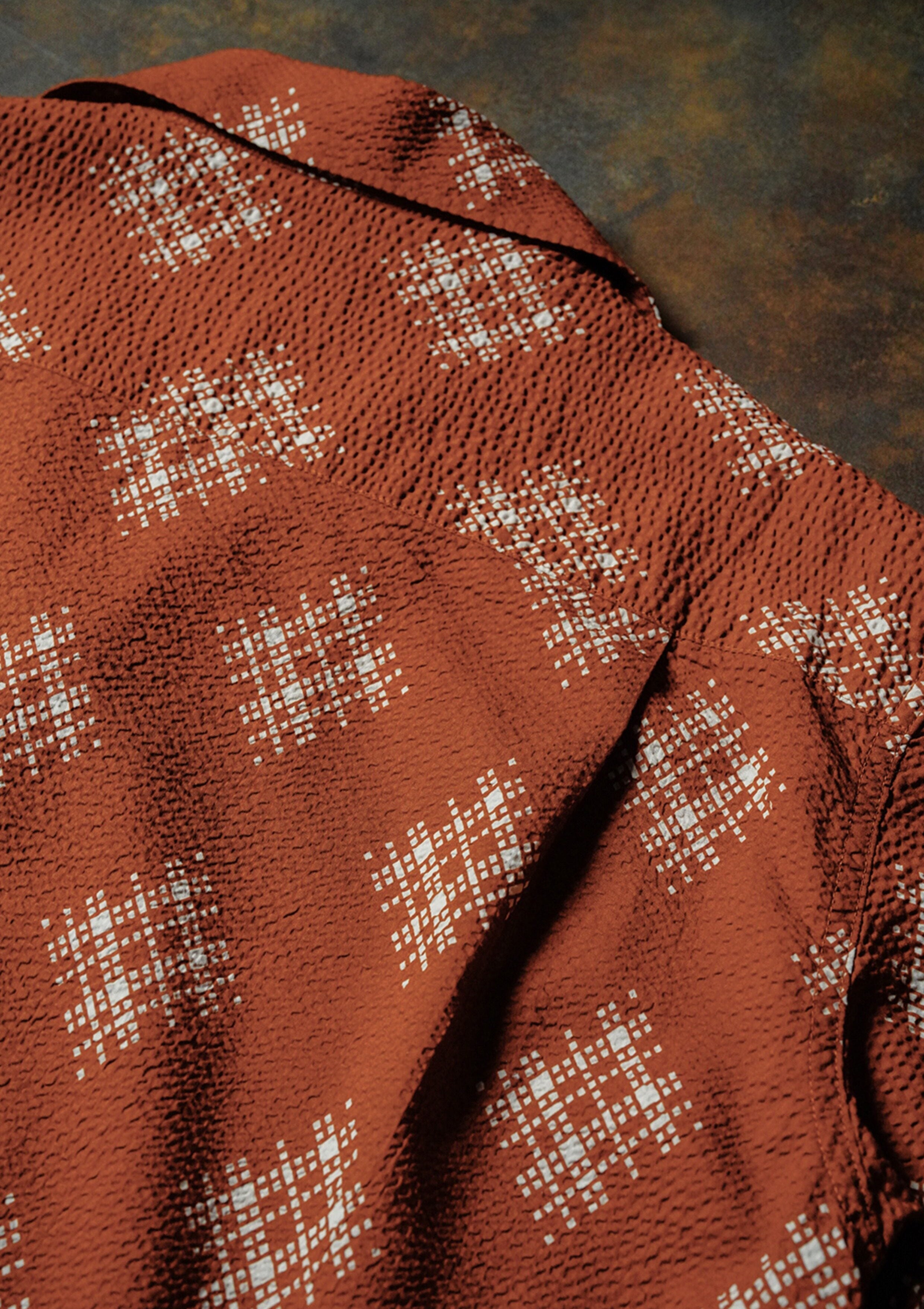 Retro Seersucker Cuban Collar Shirt – Summer Rust Edition