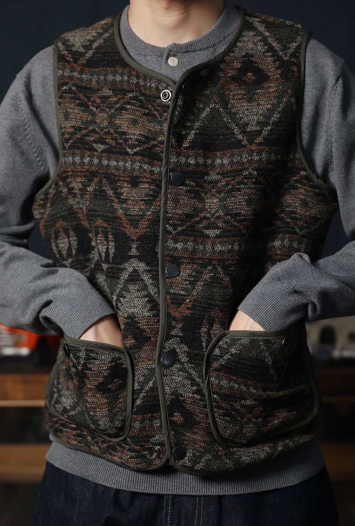 Vintage Reversible Quilted Vest – Tribal Knit Outerwear