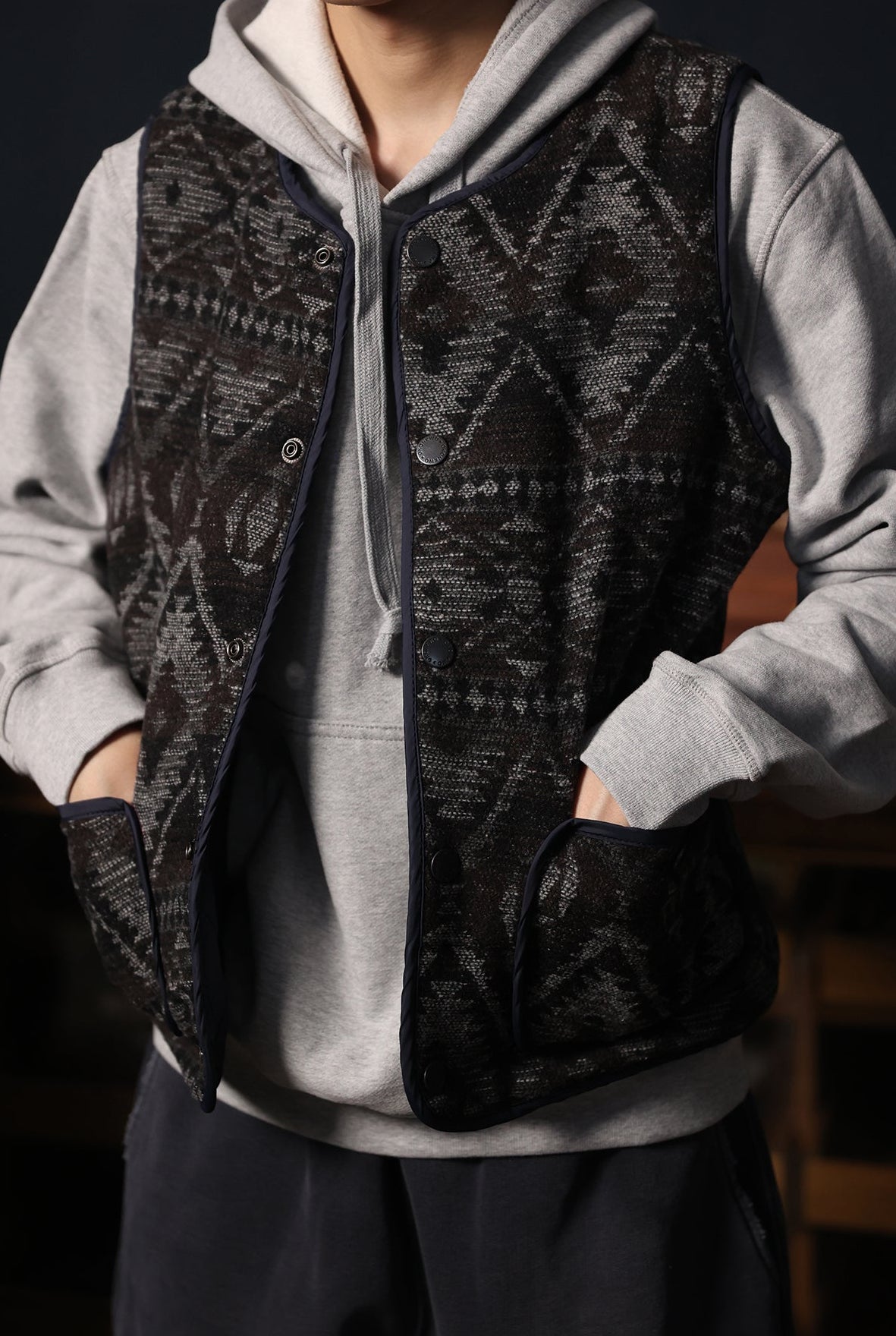 Vintage Reversible Quilted Vest – Tribal Knit Outerwear