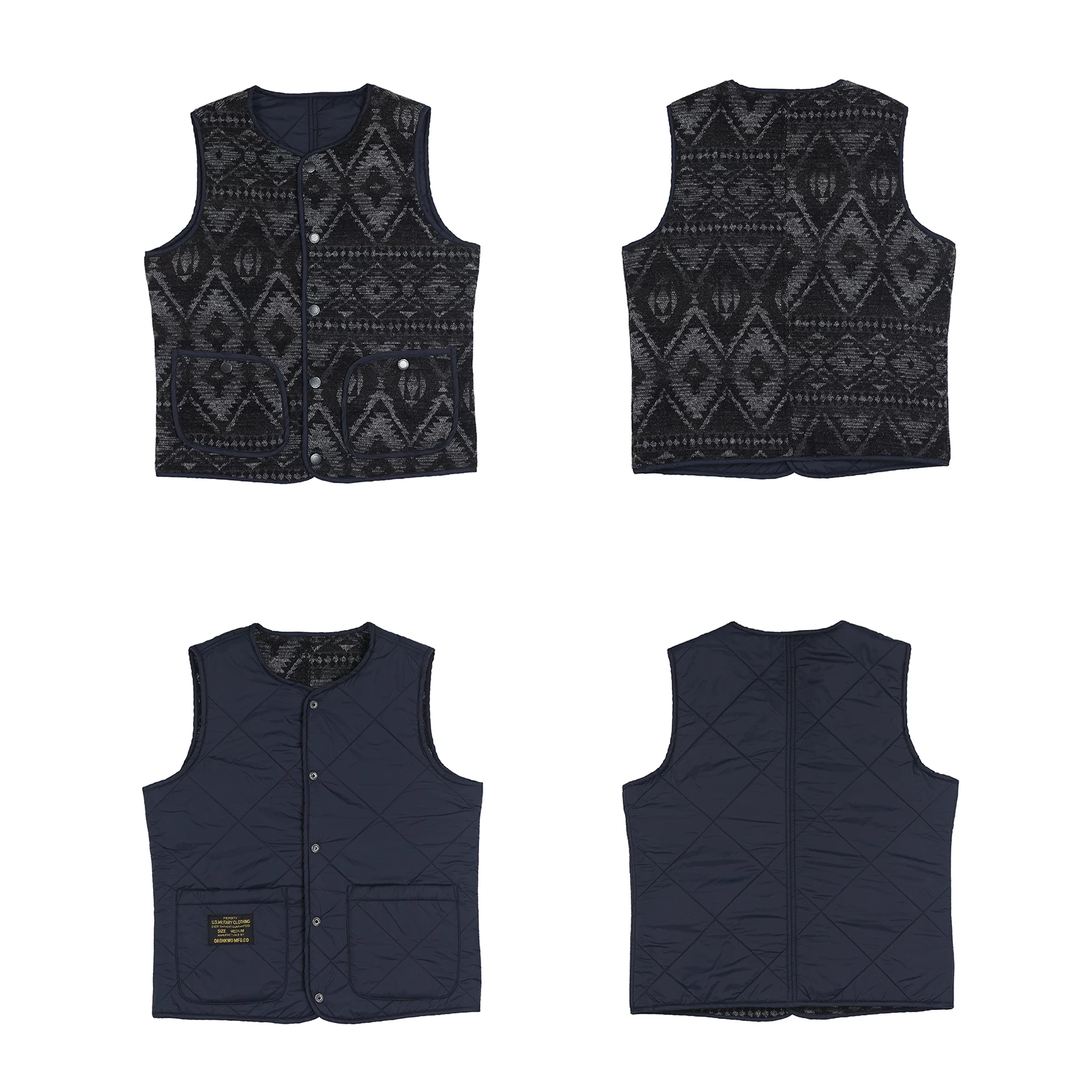 Vintage Reversible Quilted Vest – Tribal Knit Outerwear