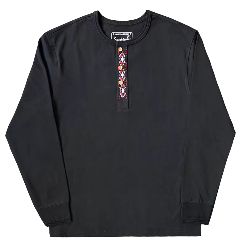 Heavyweight Tribal Embroidered Henley
