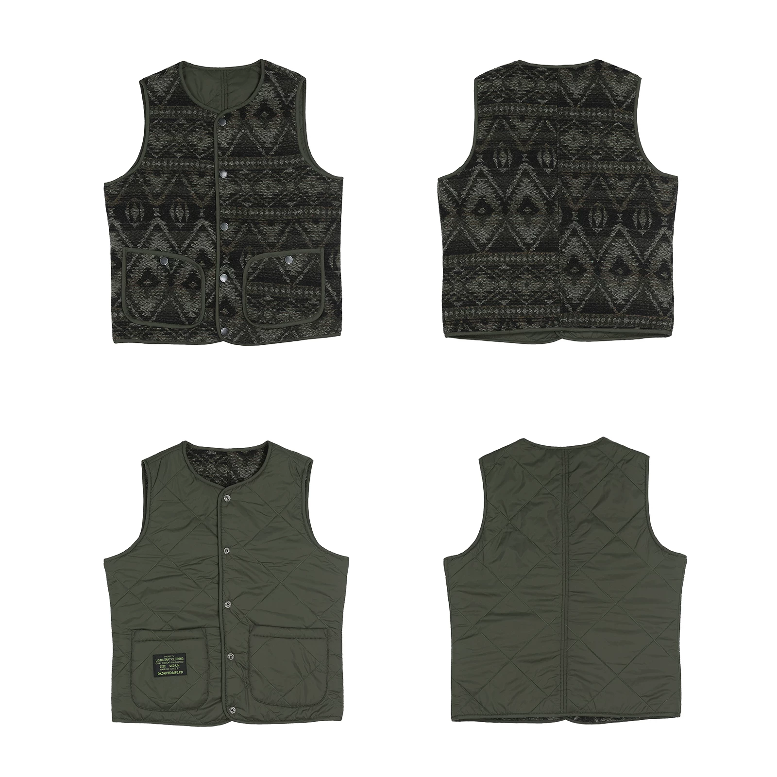 Vintage Reversible Quilted Vest – Tribal Knit Outerwear
