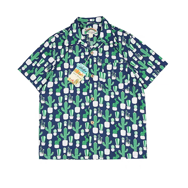 Cactus Breeze Aloha Shirt – Retro Hawaiian Shirt with Cartoon Print & Cuban Collar