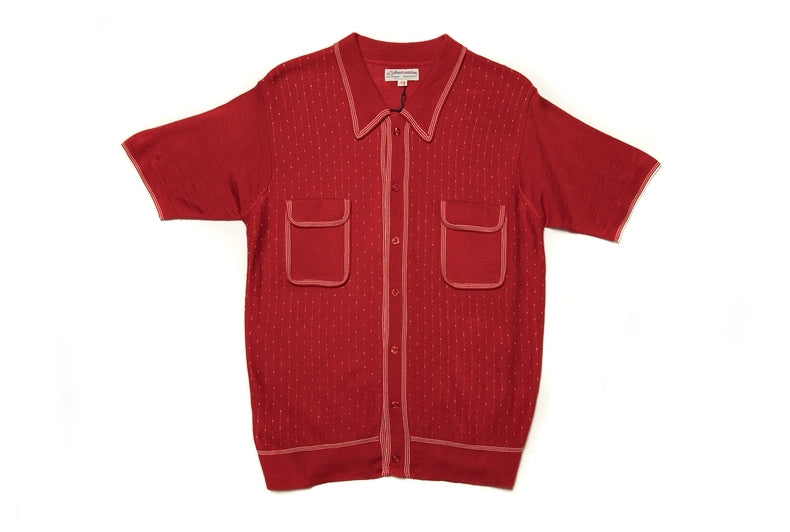 Retro Knit Polo with Contrast Stitching - Tight Fit (Available in Navy & Red)