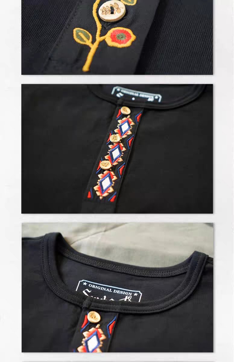 Heavyweight Tribal Embroidered Henley