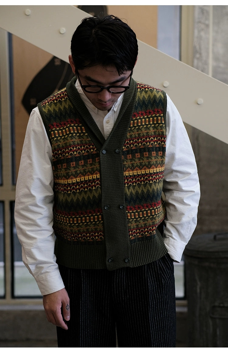 Fair Isle Pattern Australian Wool Jacquard Vest Sweater Cardigan Comfysocks
