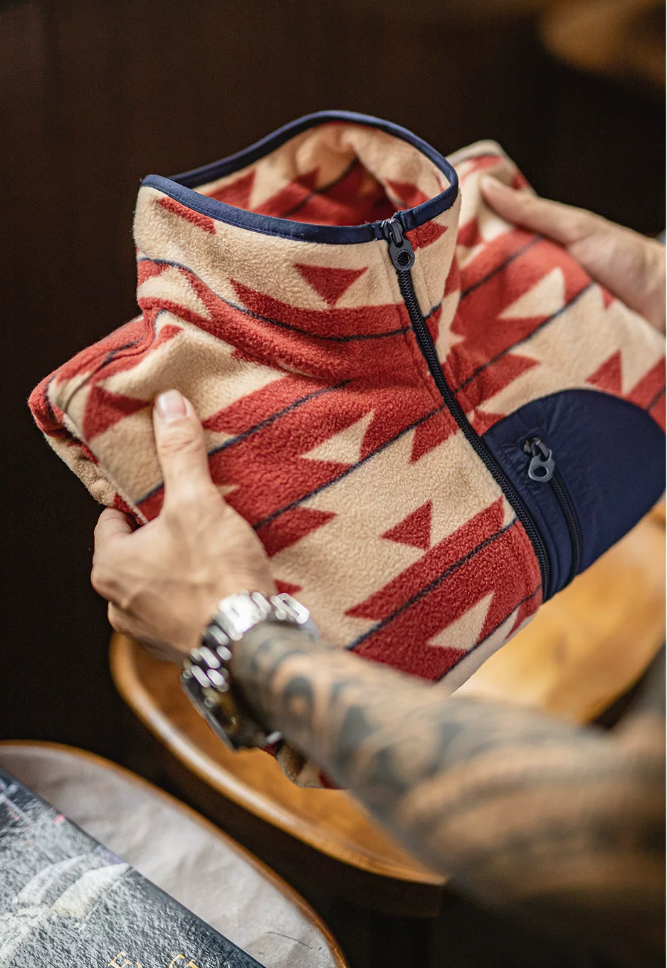 Navajo Pattern Double-Sided Fleece Zip Jacket