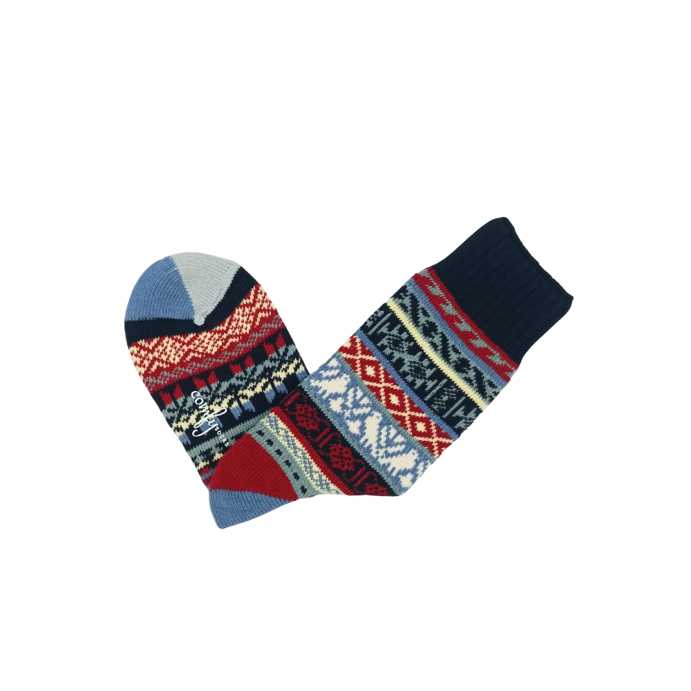 comfy boi socks thick cotton tribal design – red navy blue pattern