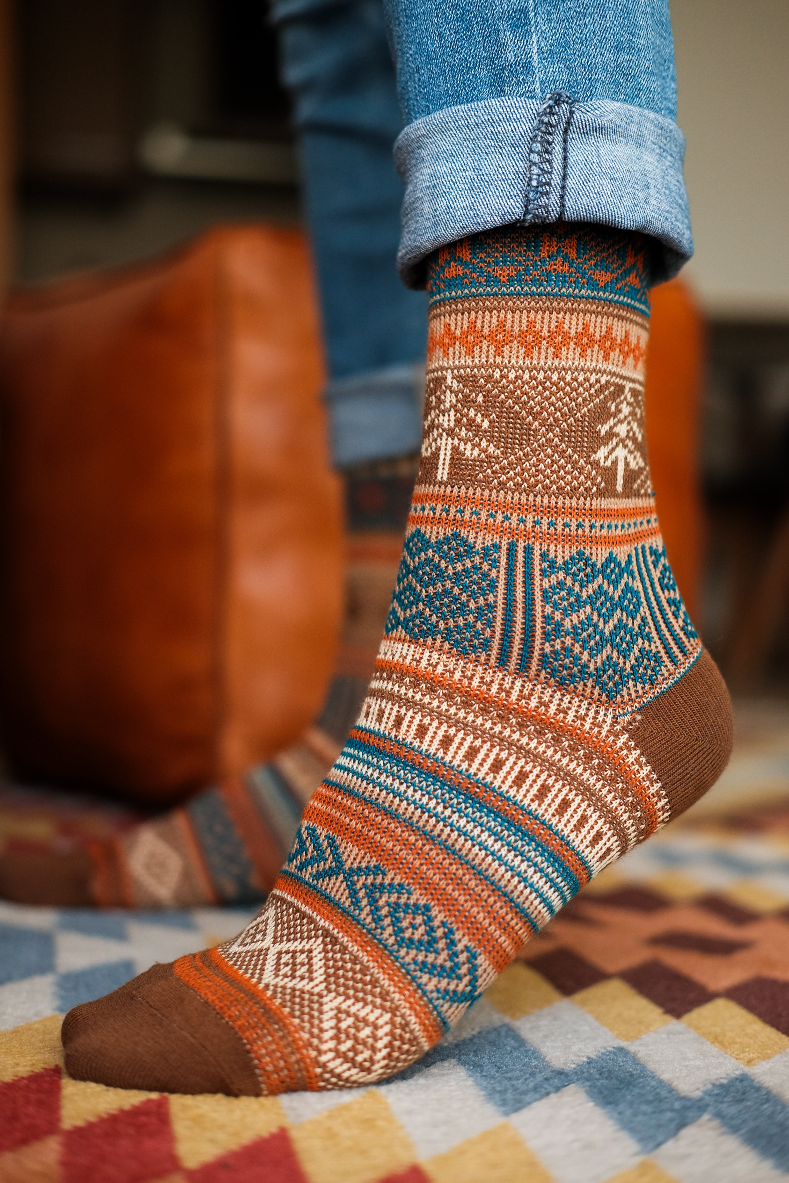 Fumi Brown Tribal pattern Comfysocks