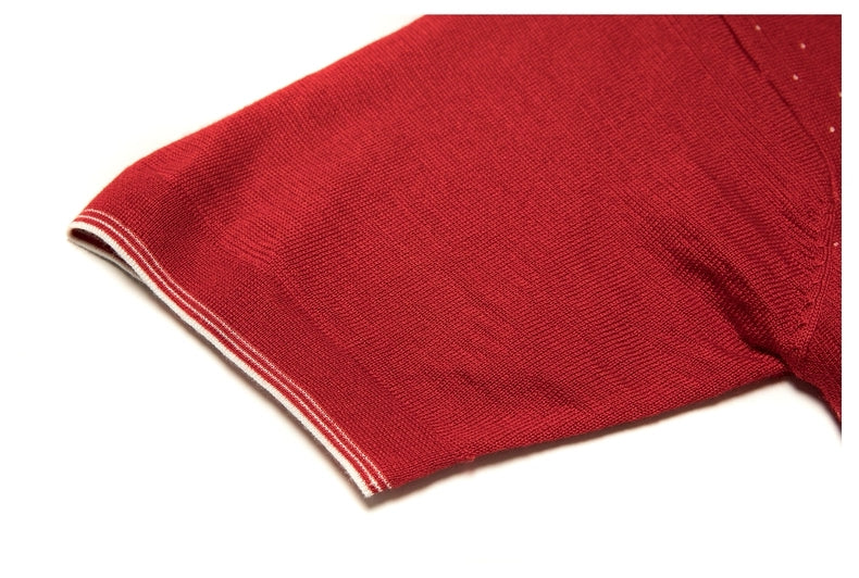 Retro Knit Polo with Contrast Stitching - Tight Fit (Available in Navy & Red)
