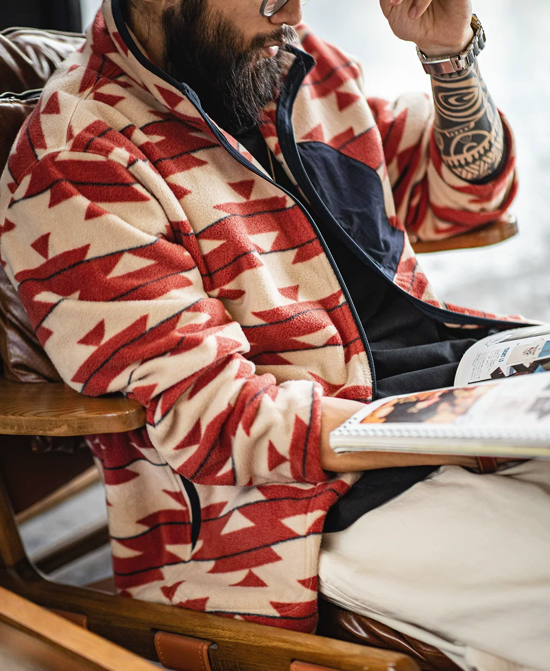 Navajo Pattern Double-Sided Fleece Zip Jacket