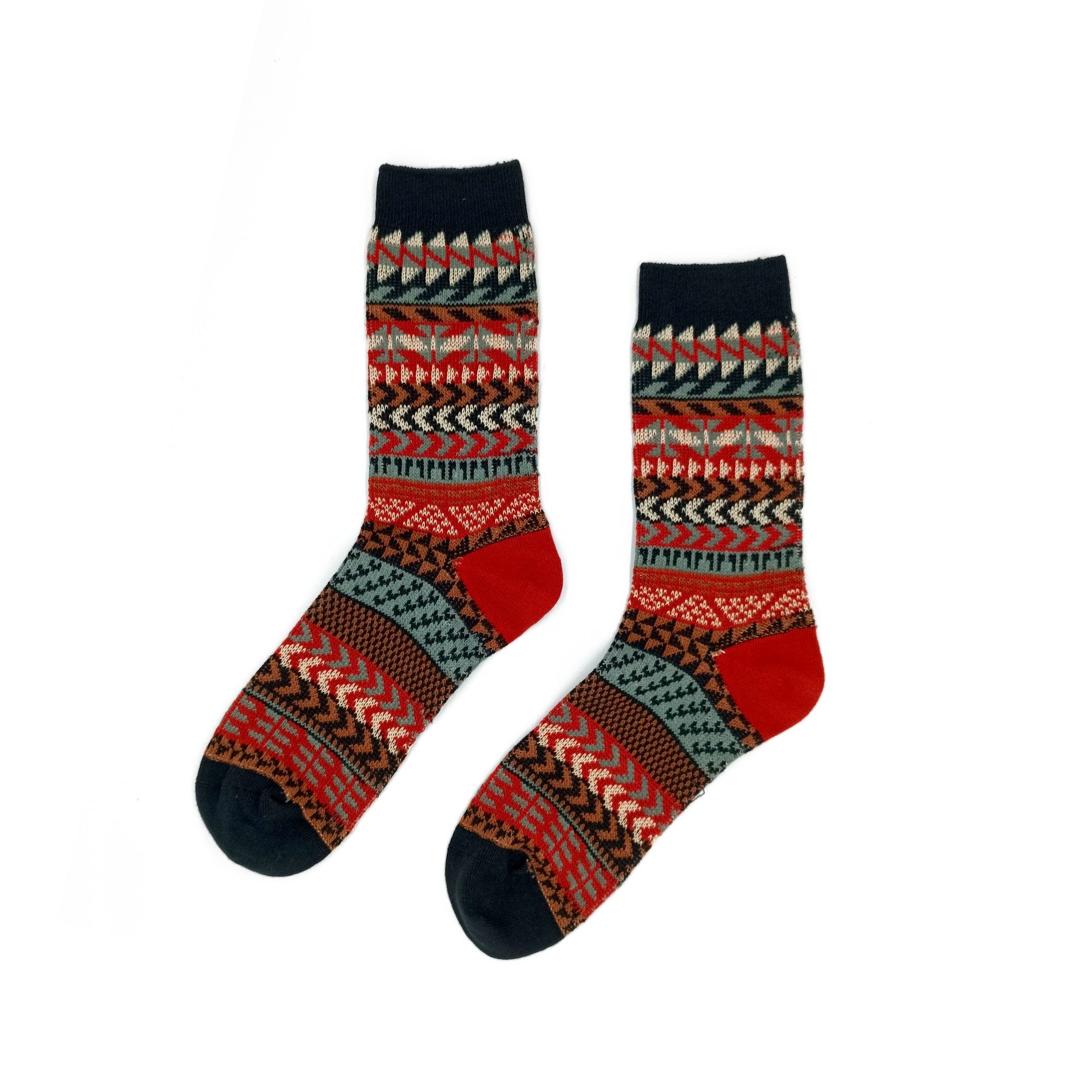 Roku tribal pattern cotton socks black and red Comfysocks