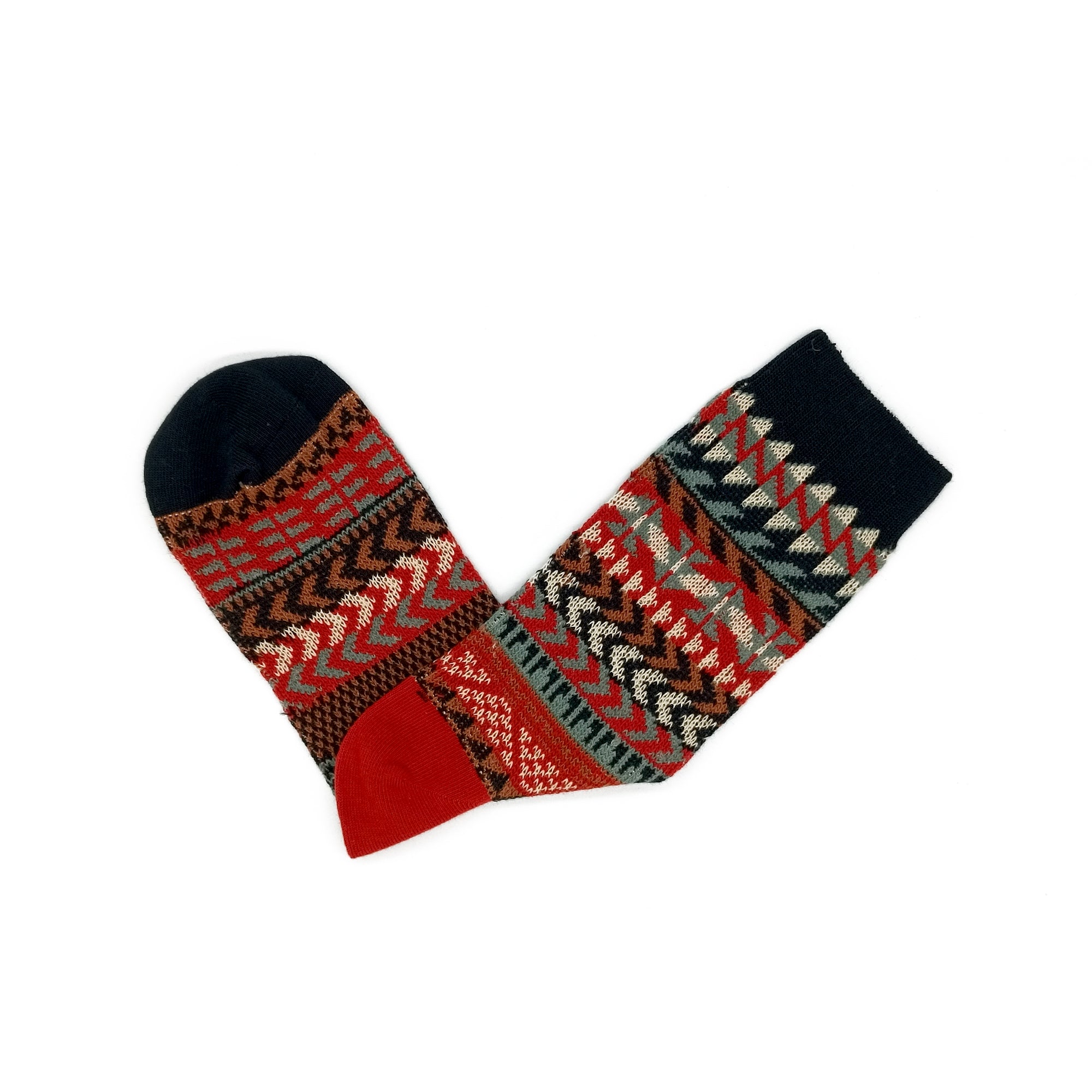 Roku tribal pattern cotton socks black and red Comfysocks
